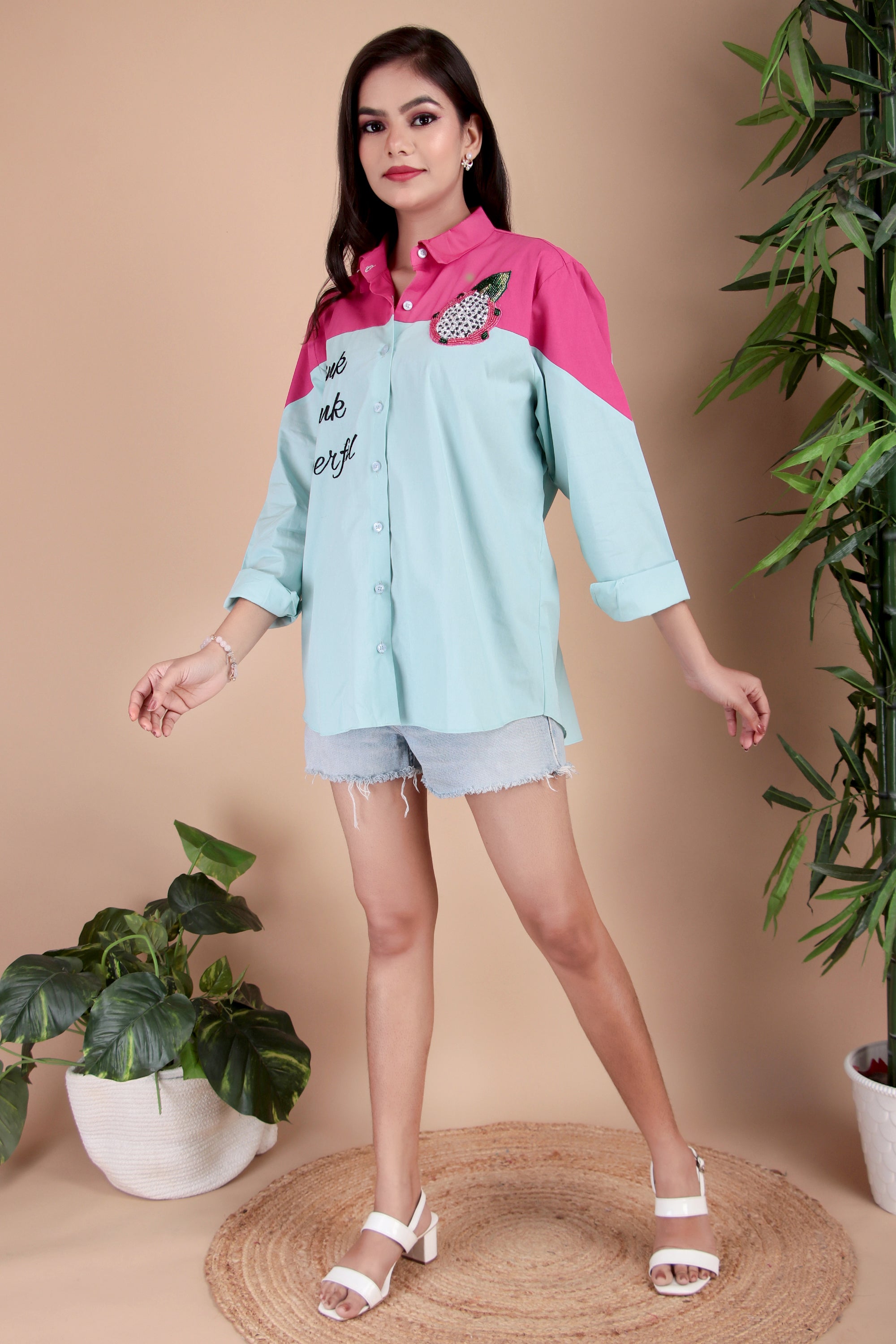 Aqua & Fuchsia Cotton Poplin Shirt