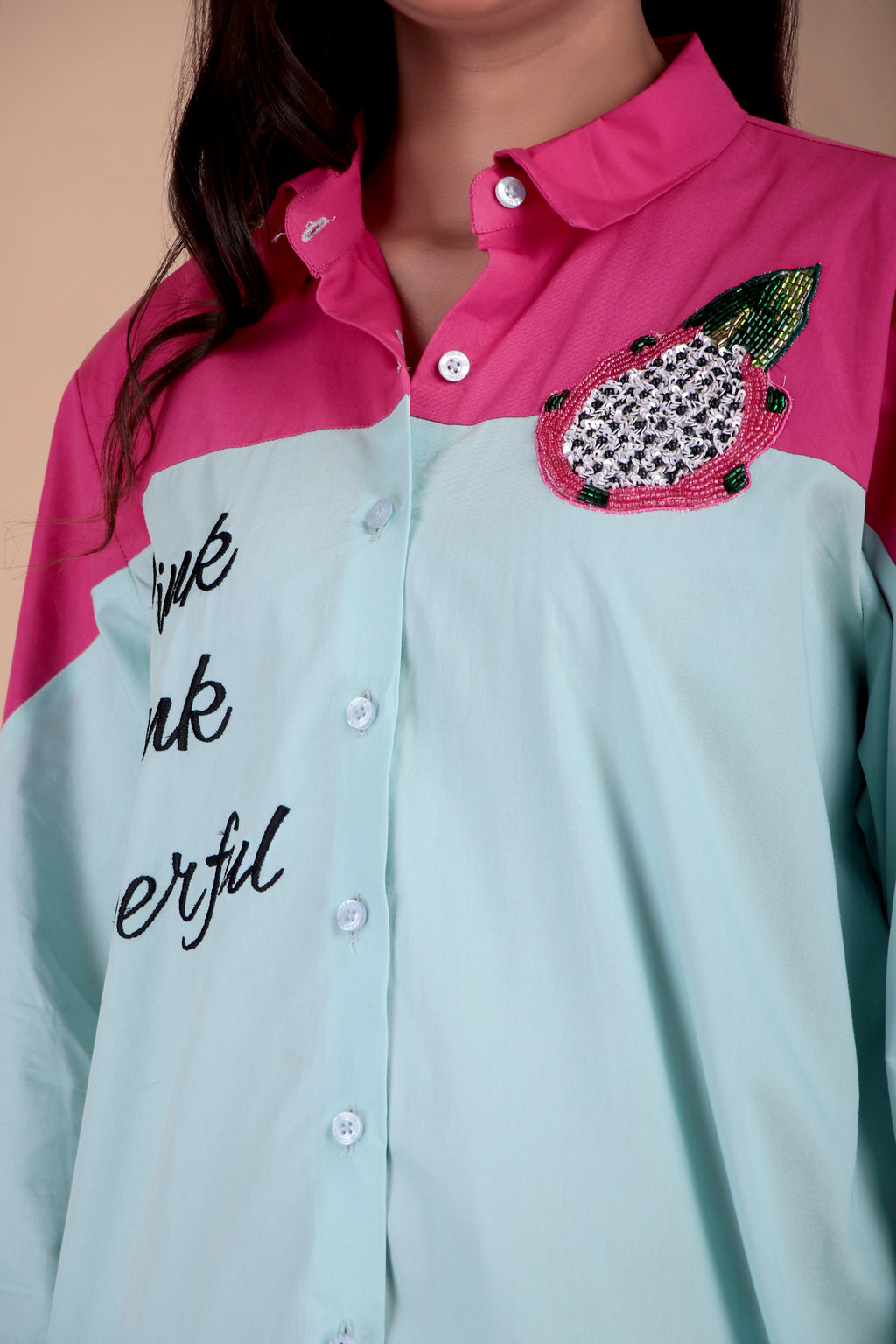 Aqua & Fuchsia Cotton Poplin Shirt