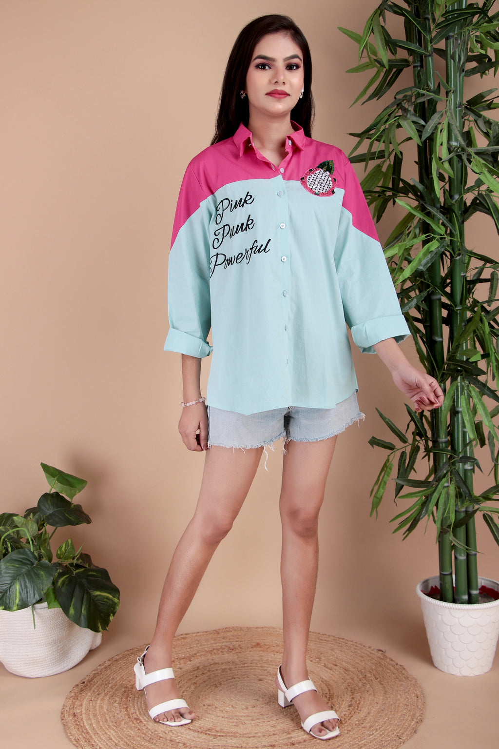 Aqua & Fuchsia Cotton Poplin Shirt