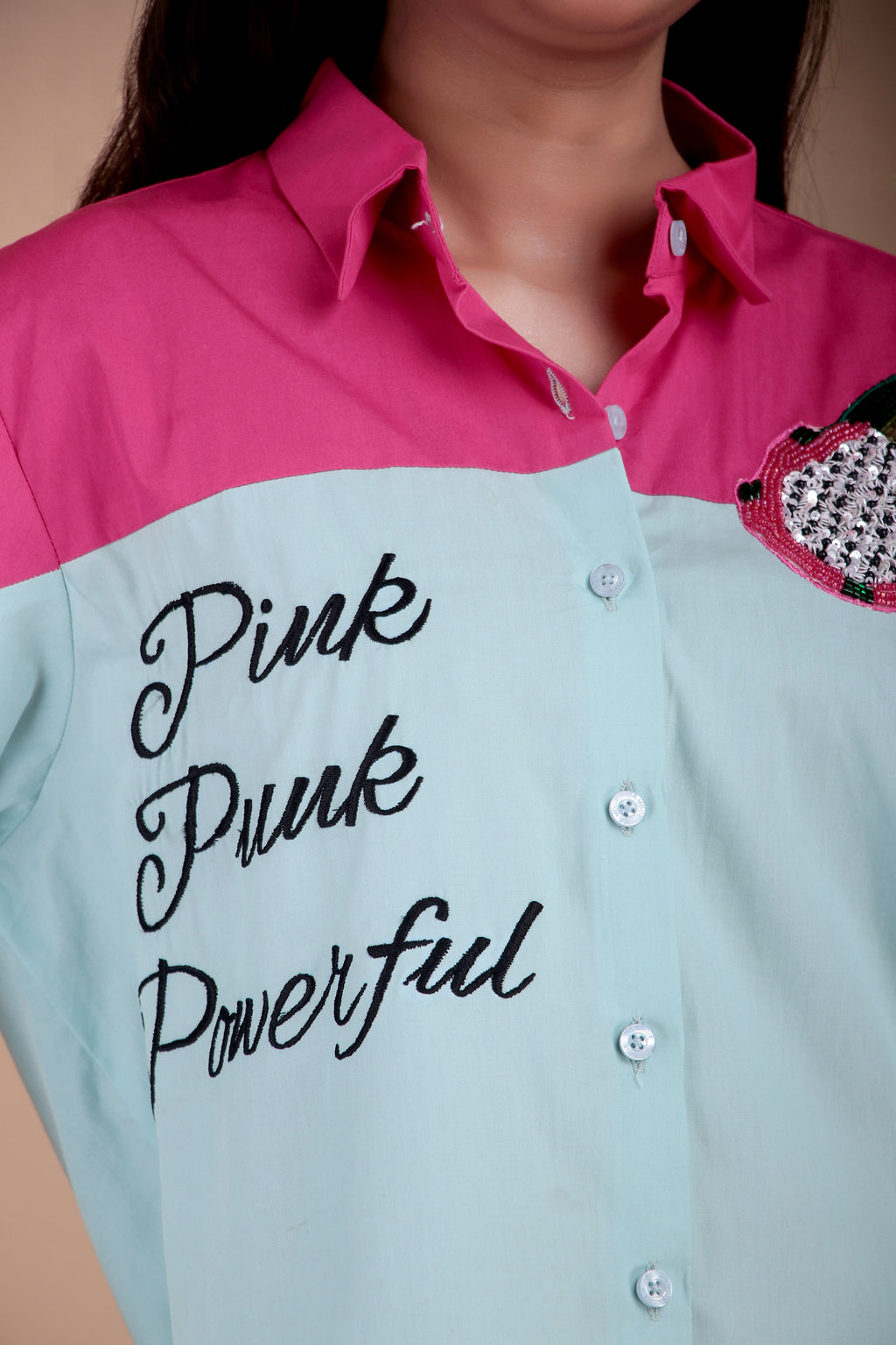 Aqua & Fuchsia Cotton Poplin Shirt