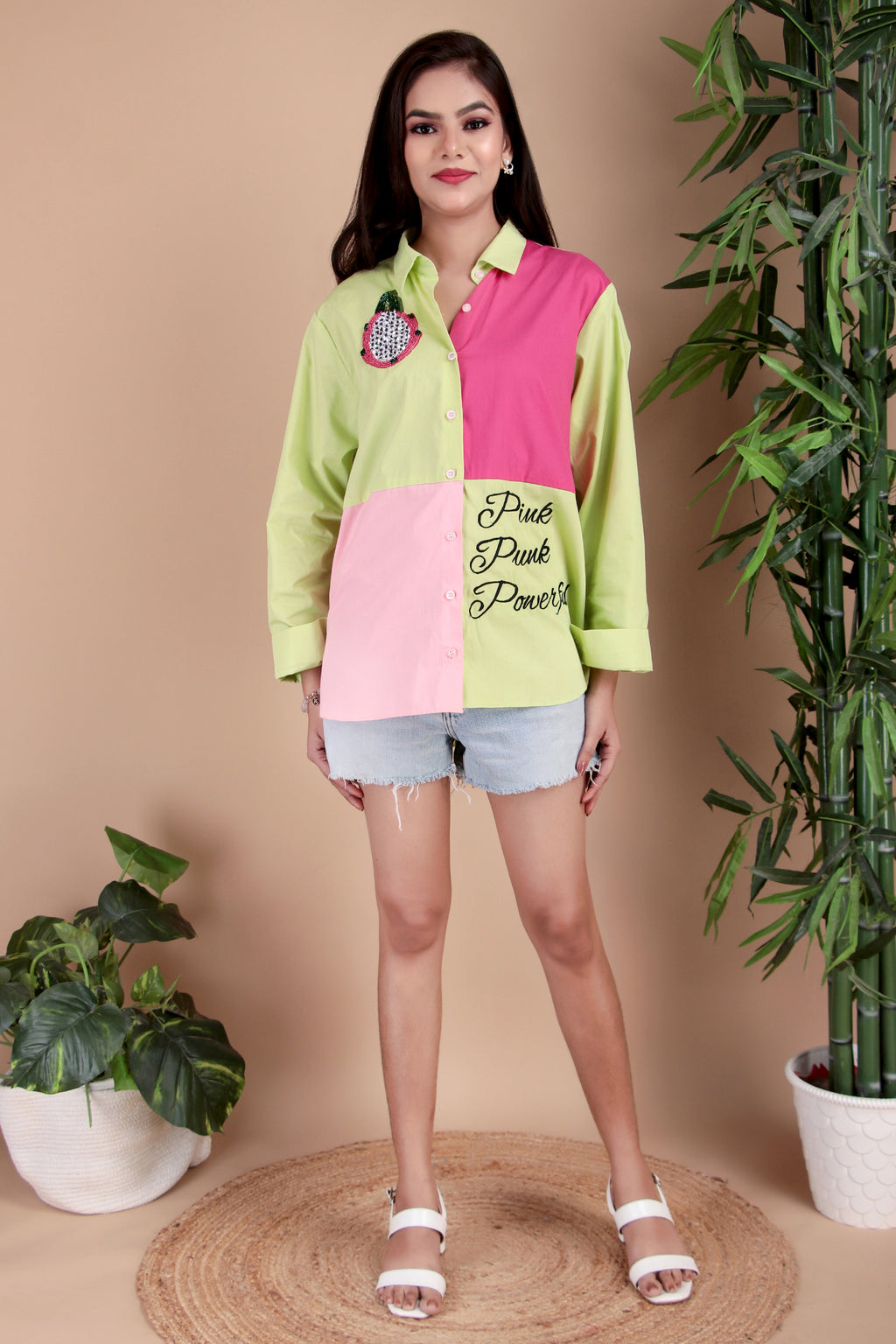Lime & Fuchsia Cotton Poplin Shirt