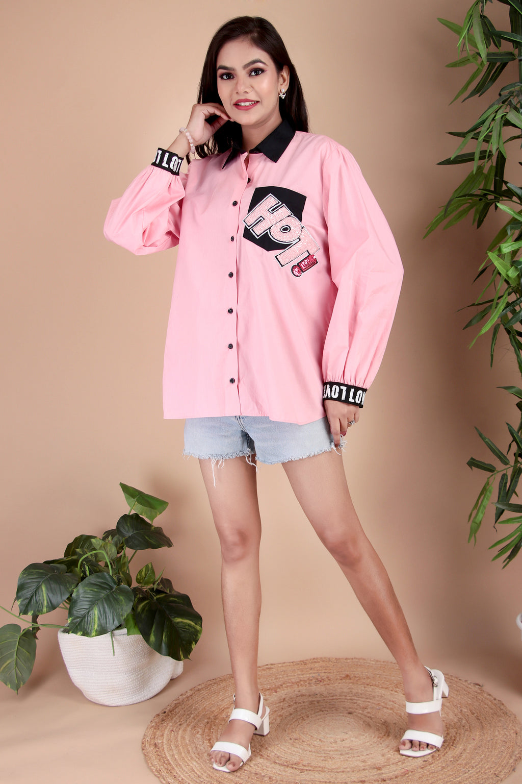Blush Pink Embroidered Cotton Poplin Shirt
