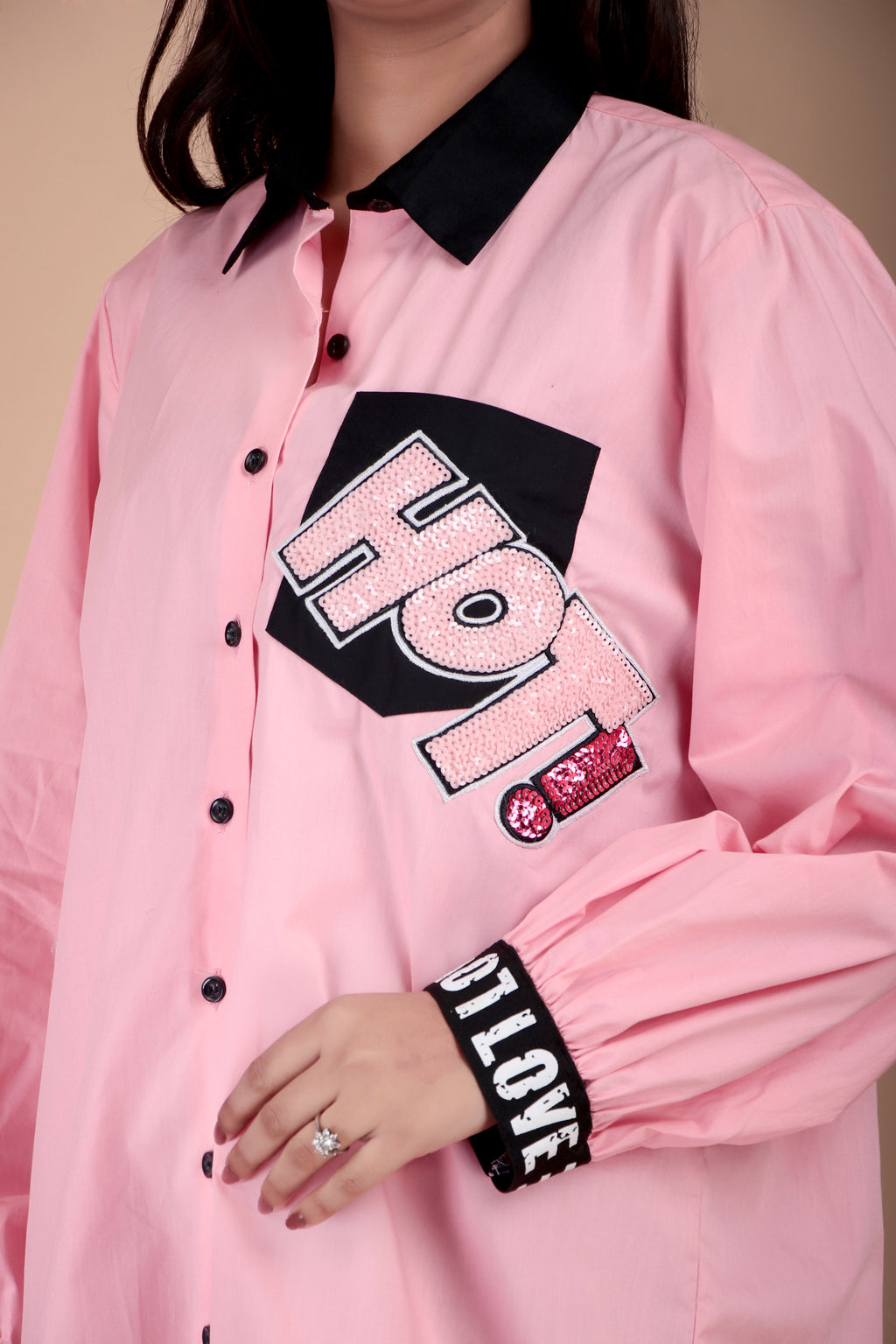 Blush Pink Embroidered Cotton Poplin Shirt