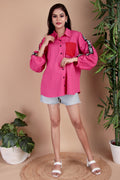 Fuchsia Contrast Sleeve Cotton Poplin Shirt