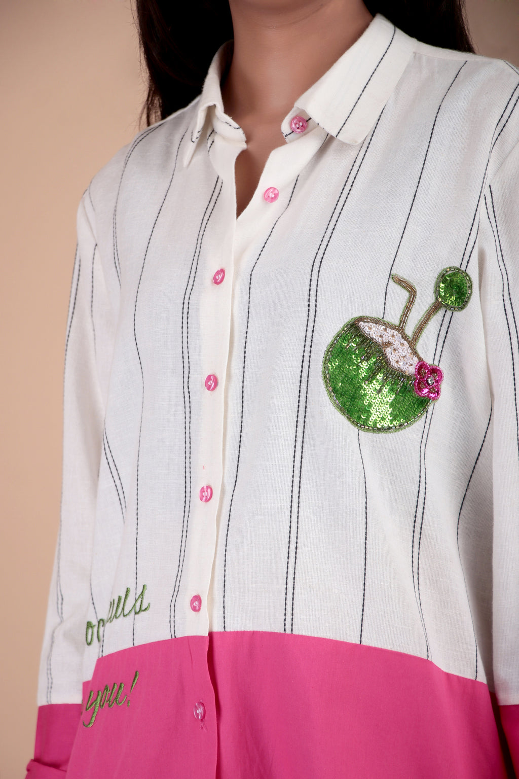 White & Fuchsia Colourblock Cotton Poplin Shirt