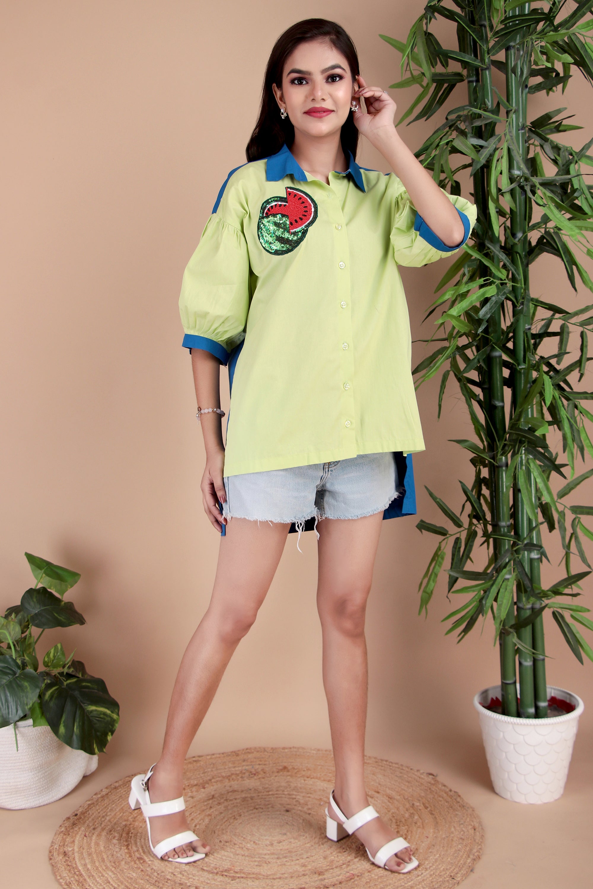 Cobalt & Lime Contrast Cotton Poplin Shirt