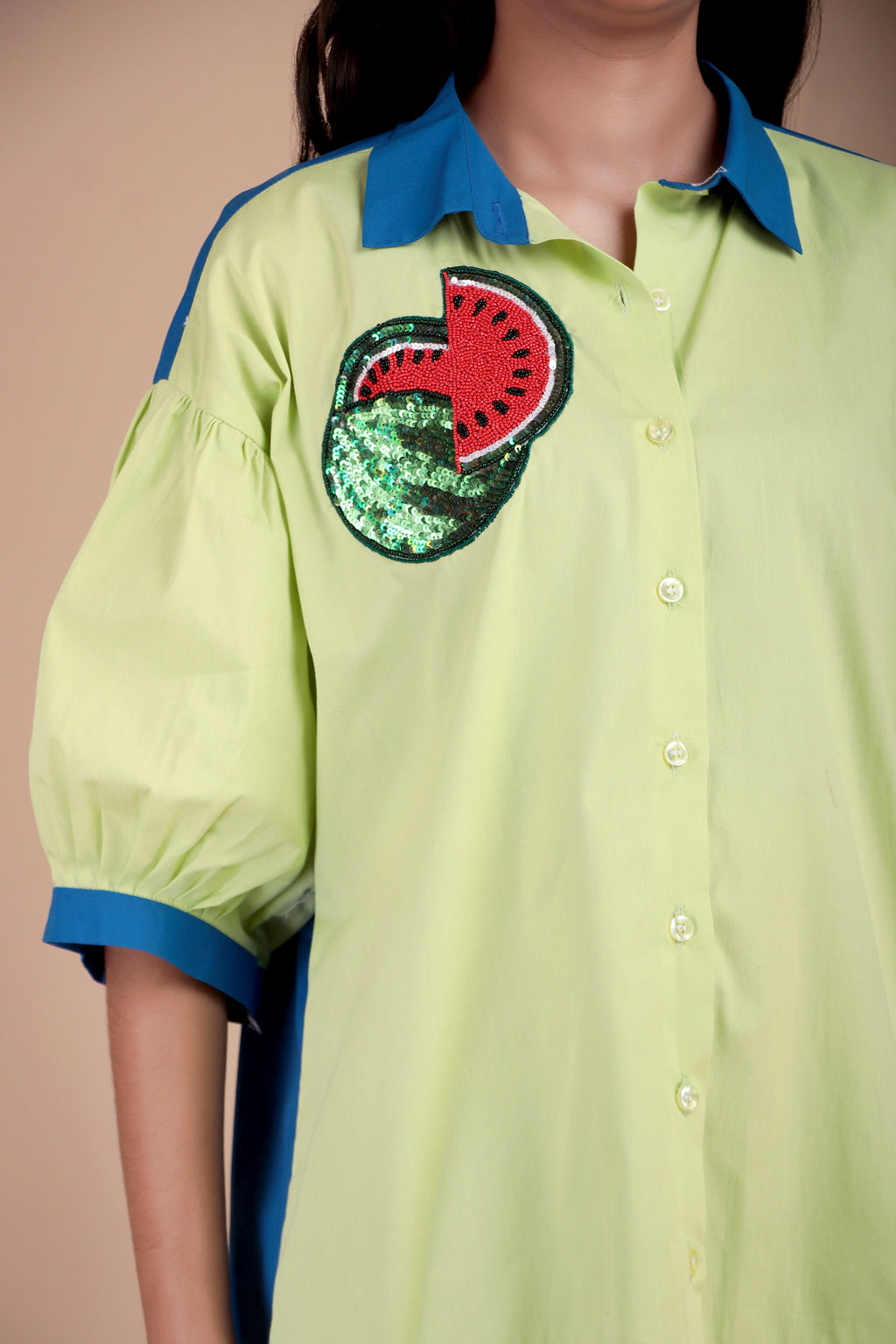 Cobalt & Lime Contrast Cotton Poplin Shirt