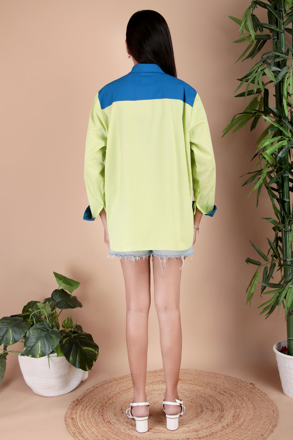 Lime & Cobalt Colourblock Cotton Poplin Shirt