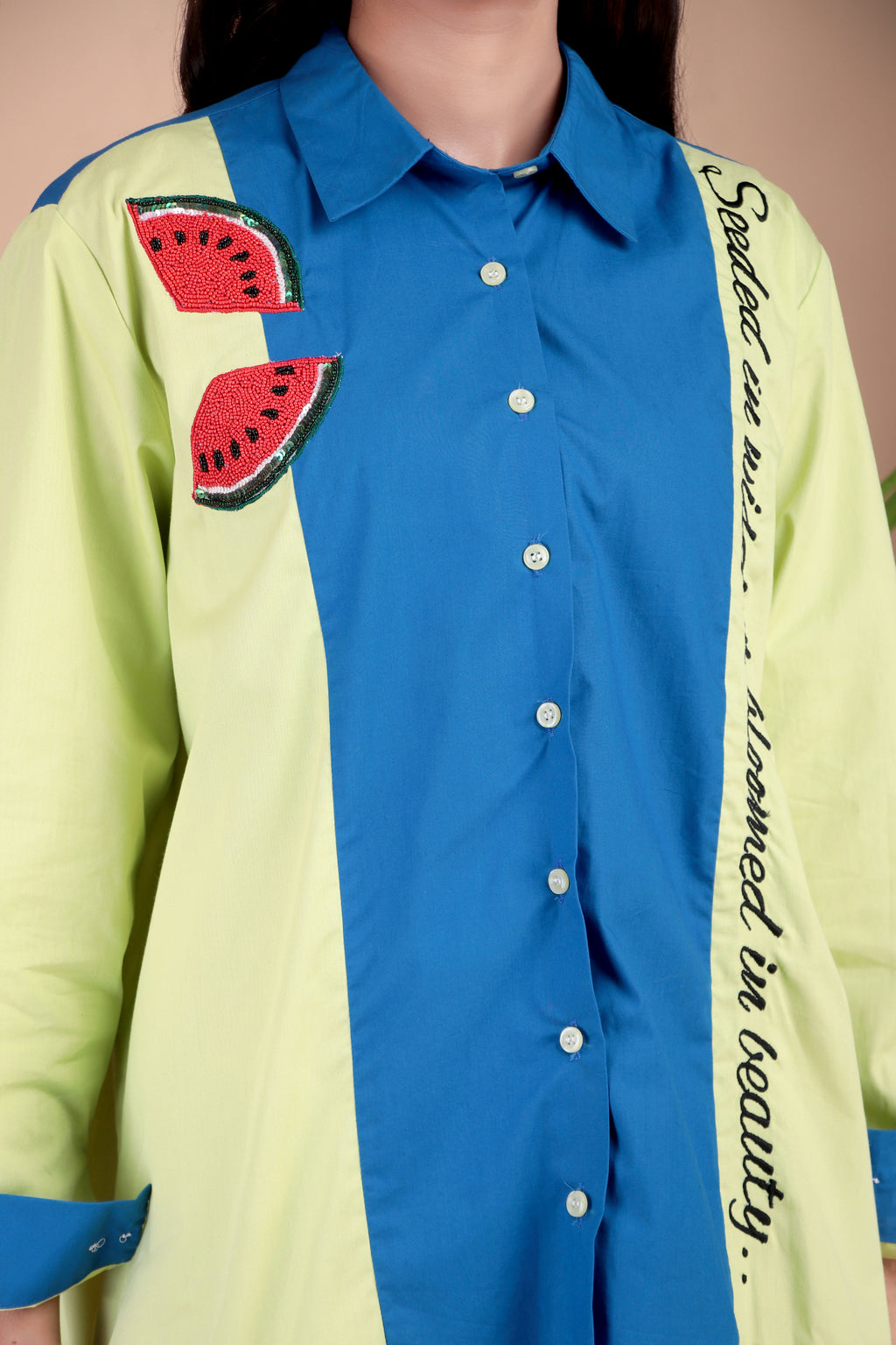 Lime & Cobalt Colourblock Cotton Poplin Shirt