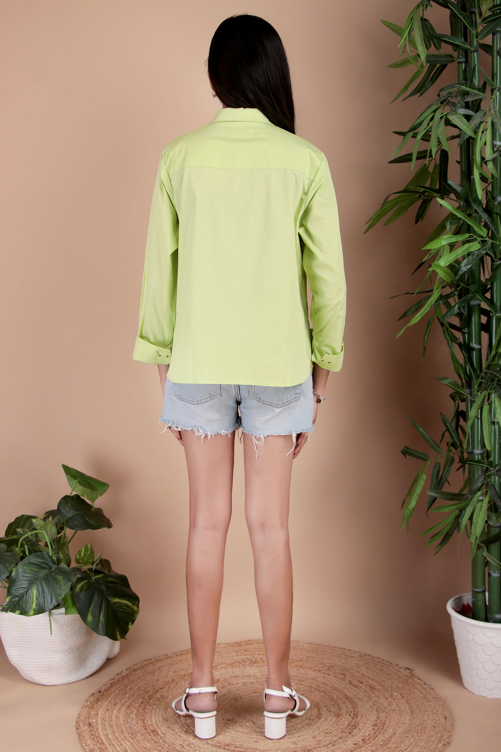 Lime Check Panel Cotton Poplin Shirt