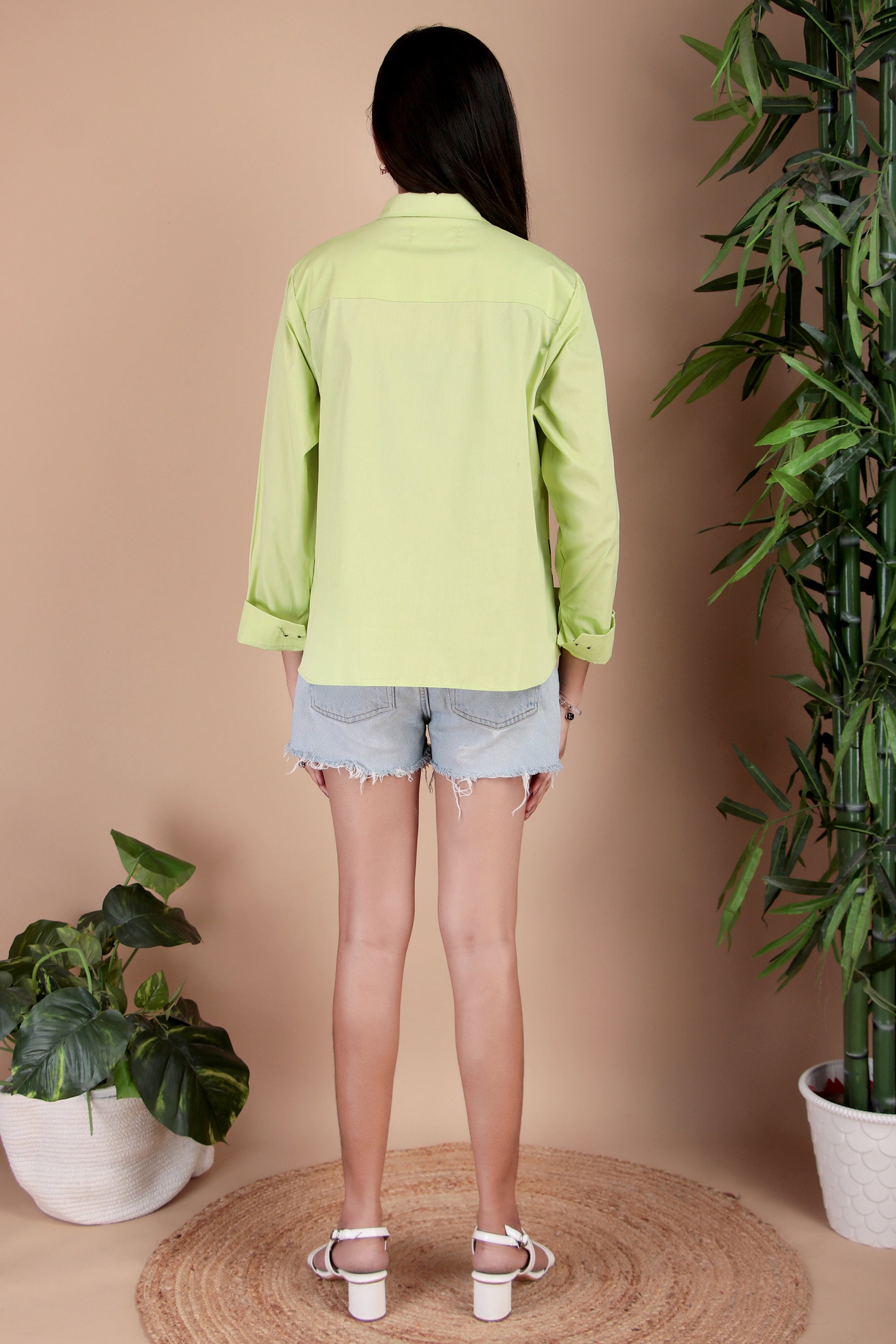 Lime Check Panel Cotton Poplin Shirt