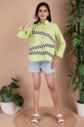 Lime Check Panel Cotton Poplin Shirt
