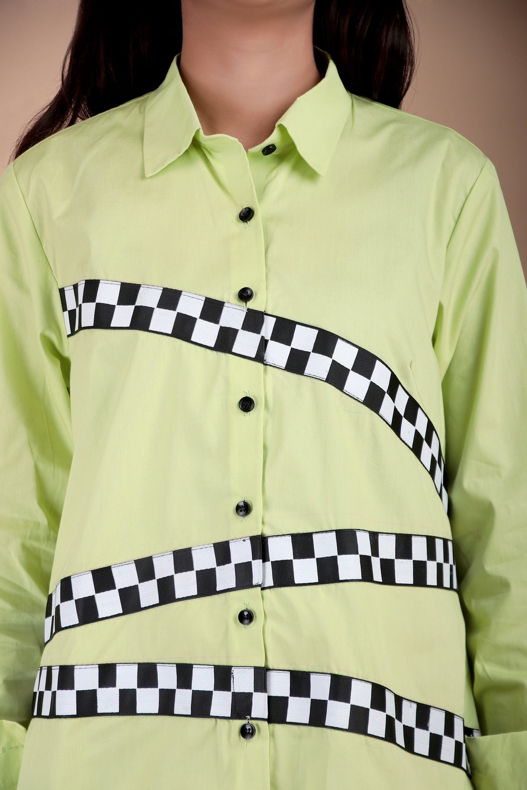 Lime Check Panel Cotton Poplin Shirt
