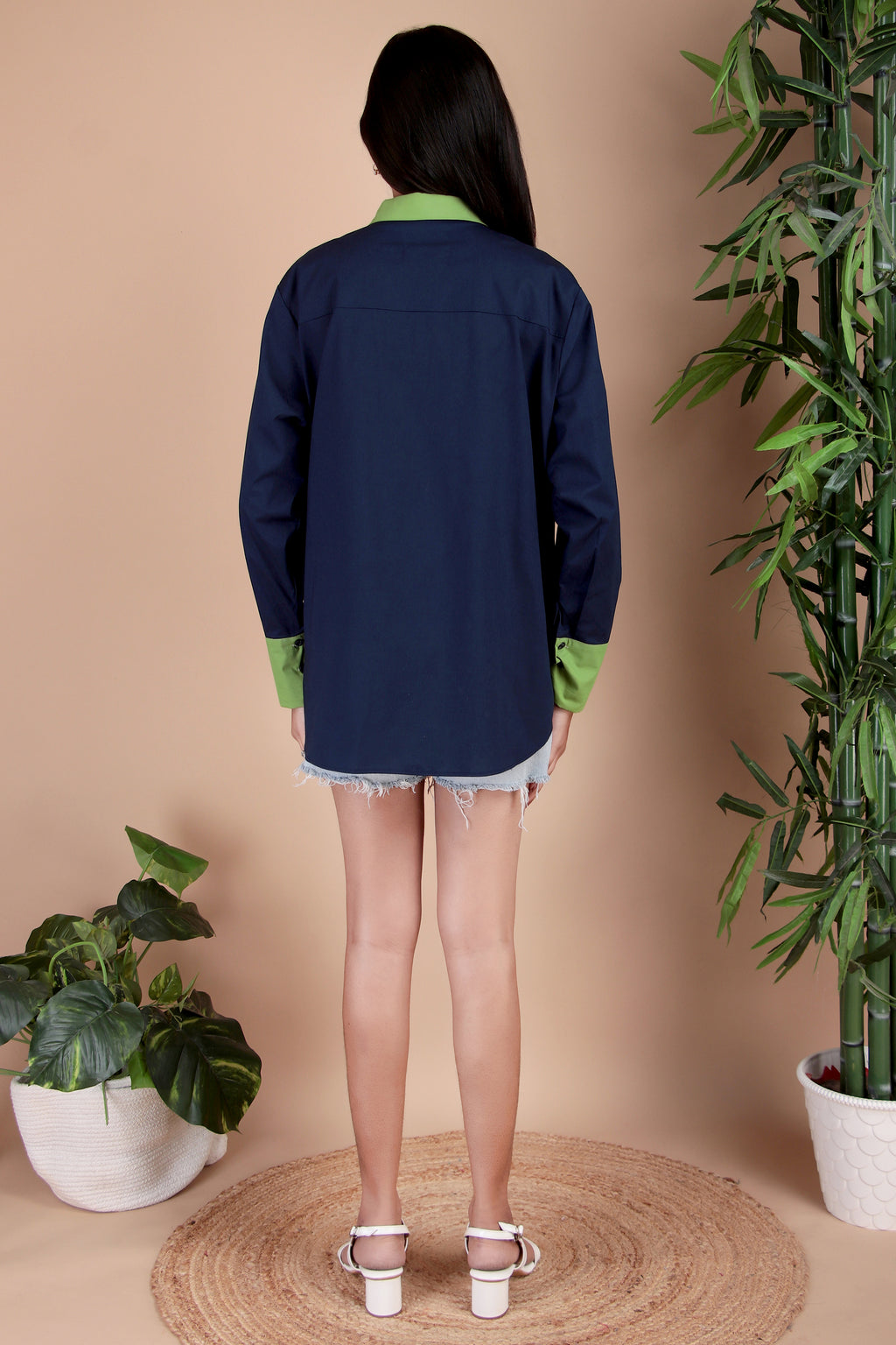 Navy & Lime Contrast Cotton Poplin Shirt