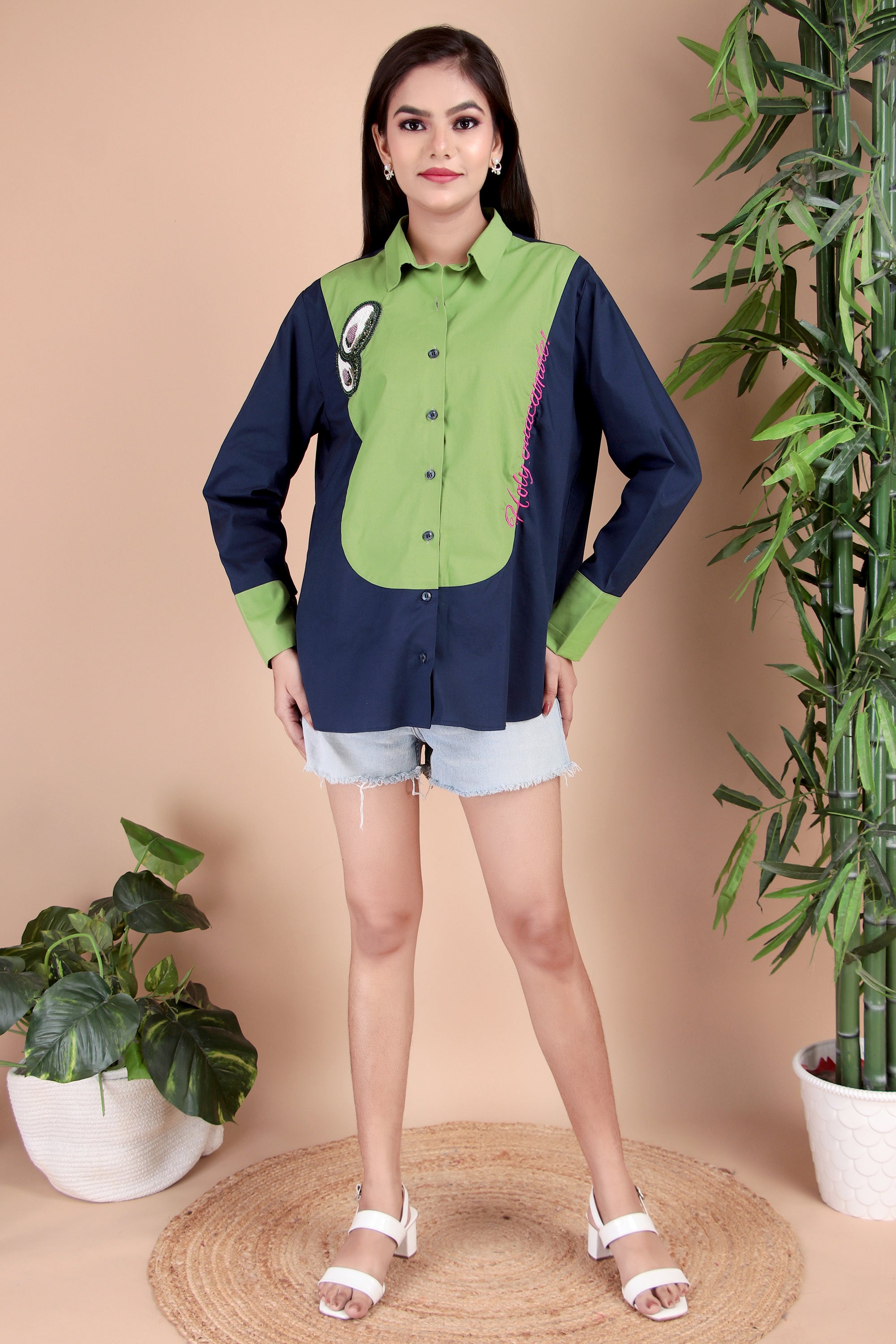 Navy & Lime Contrast Cotton Poplin Shirt