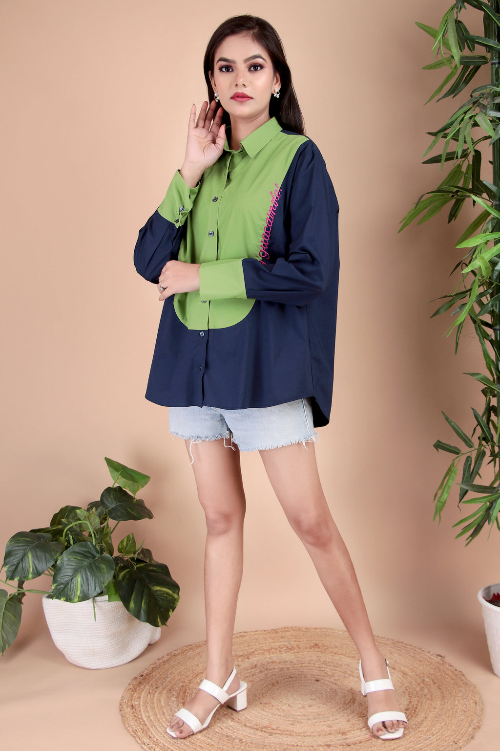 Navy & Lime Contrast Cotton Poplin Shirt
