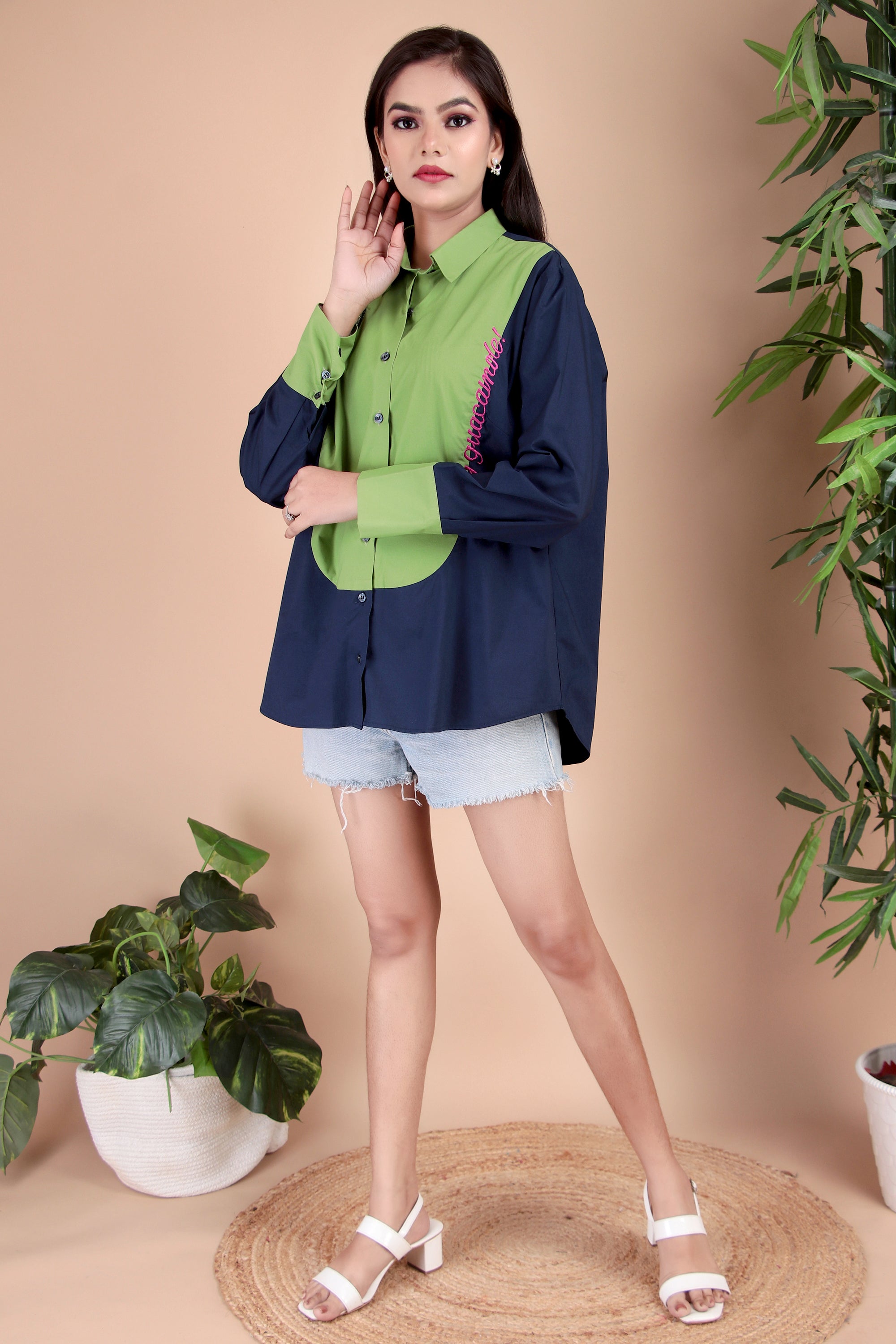 Navy & Lime Contrast Cotton Poplin Shirt