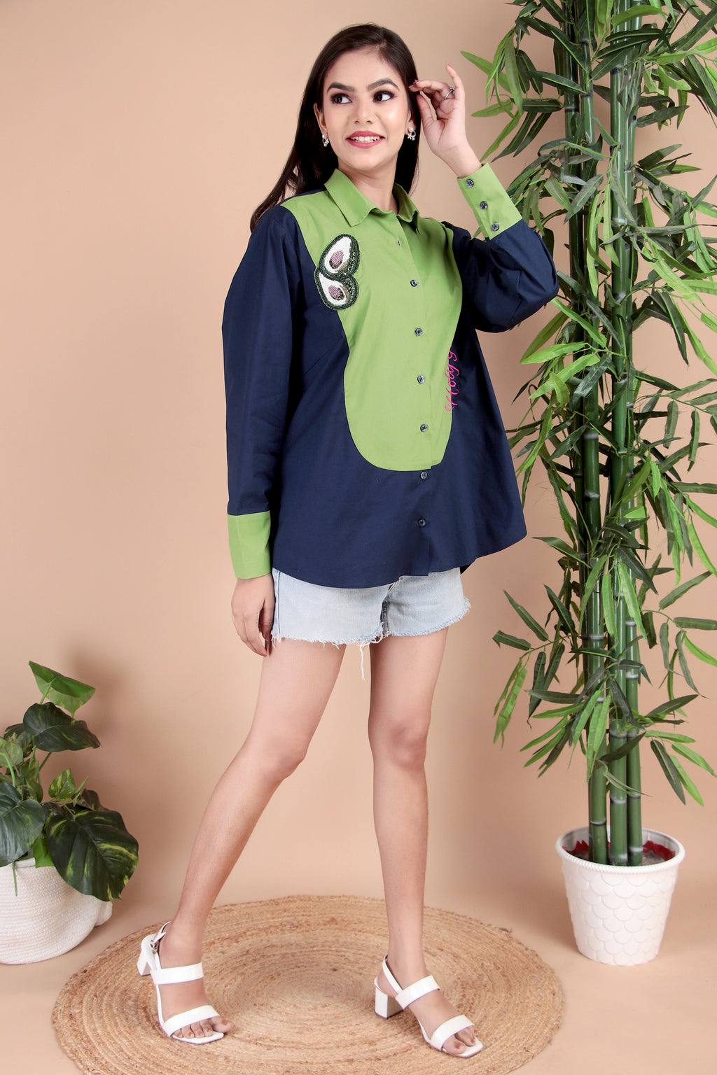 Navy & Lime Contrast Cotton Poplin Shirt