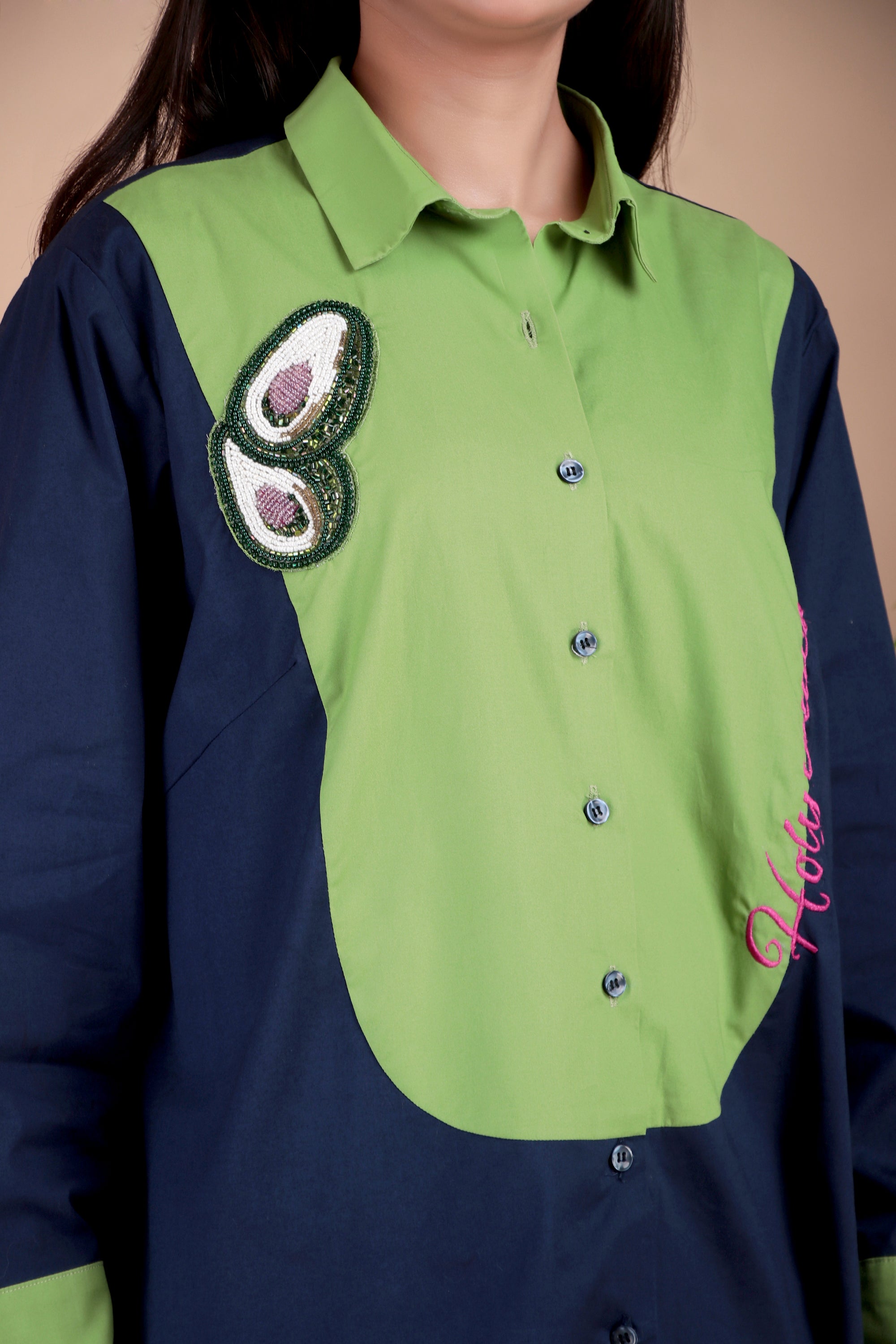 Navy & Lime Contrast Cotton Poplin Shirt