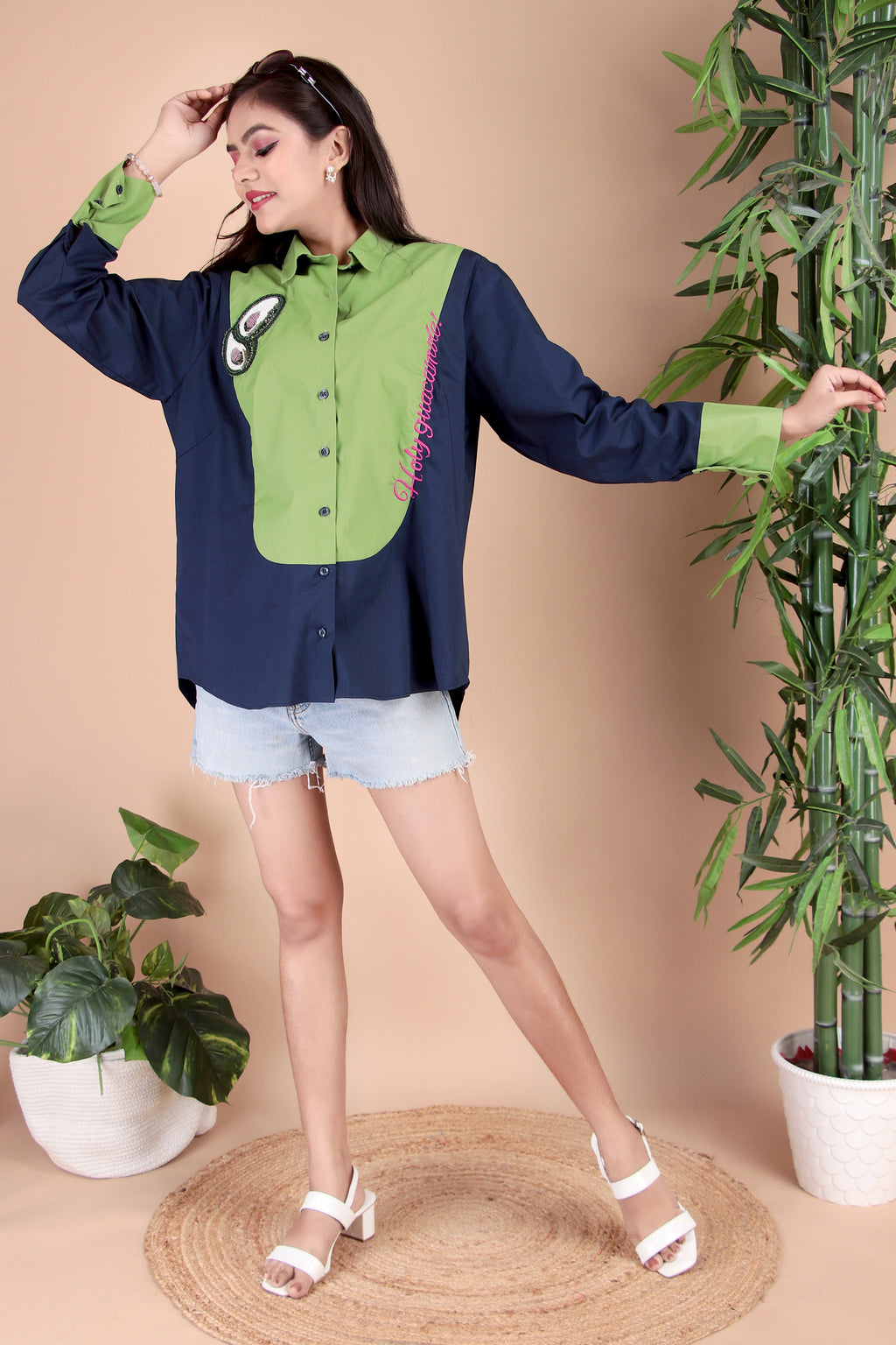 Navy & Lime Contrast Cotton Poplin Shirt