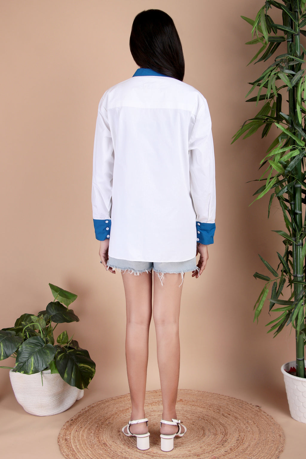 White, Navy & Yellow Cotton Poplin Shirt