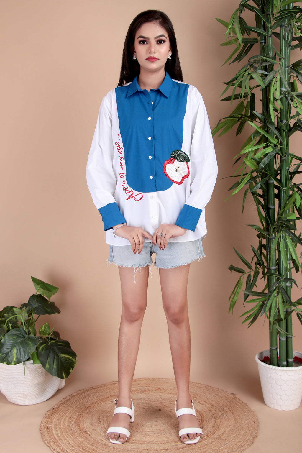 White, Navy & Yellow Cotton Poplin Shirt