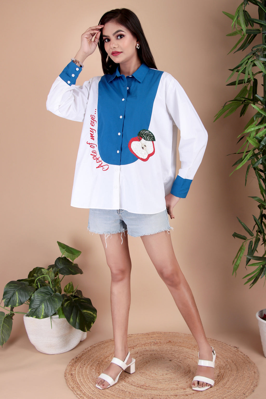 White, Navy & Yellow Cotton Poplin Shirt