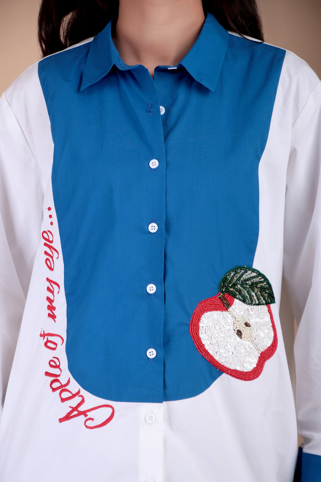 White, Navy & Yellow Cotton Poplin Shirt