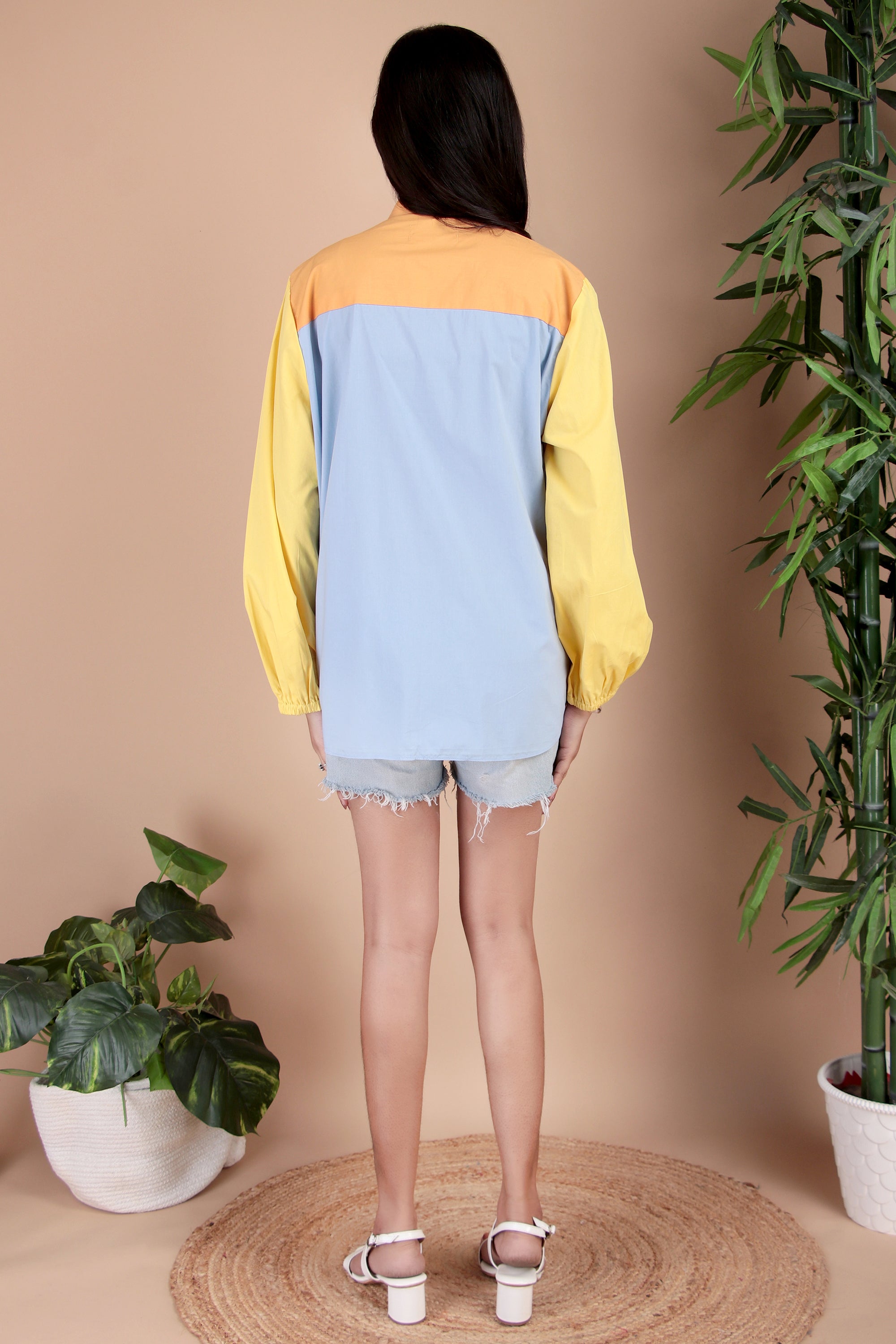 Sky Blue & Yellow Cotton Poplin Shirt