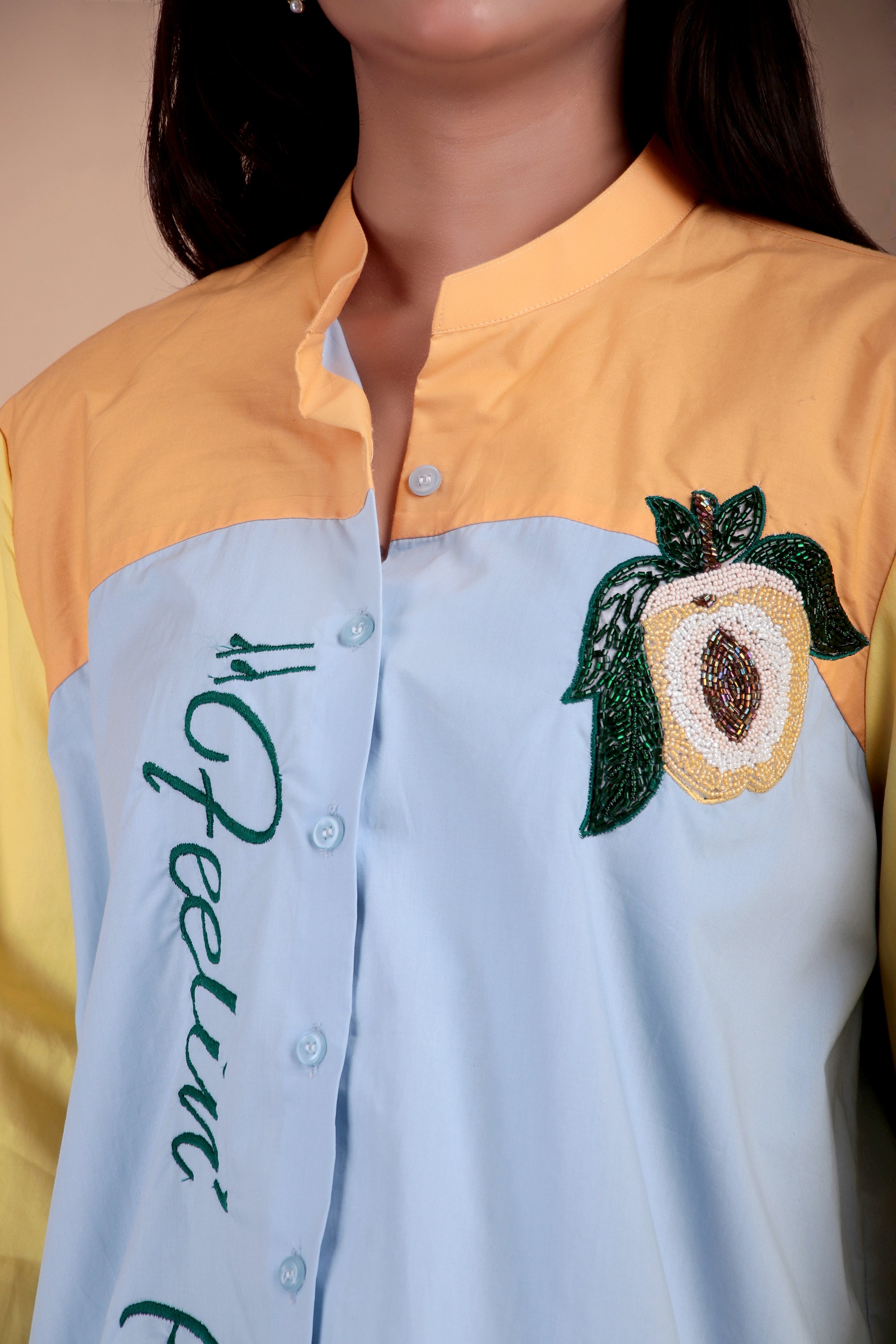 Sky Blue & Yellow Cotton Poplin Shirt