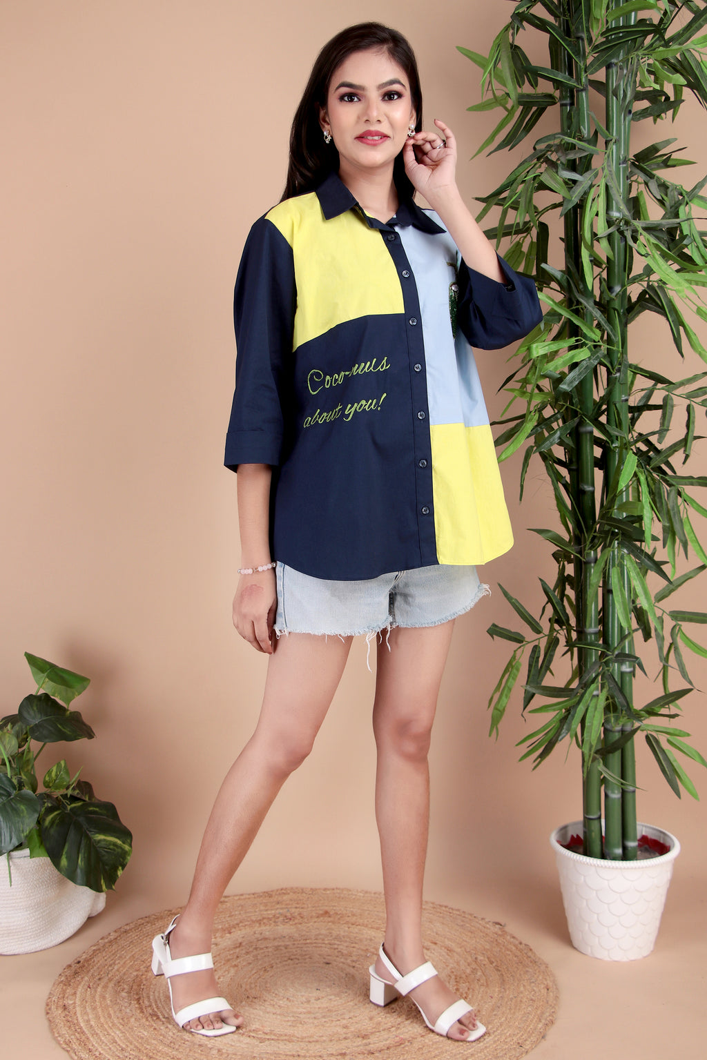 Navy, Lime & Sky Blue Cotton Poplin Shirt