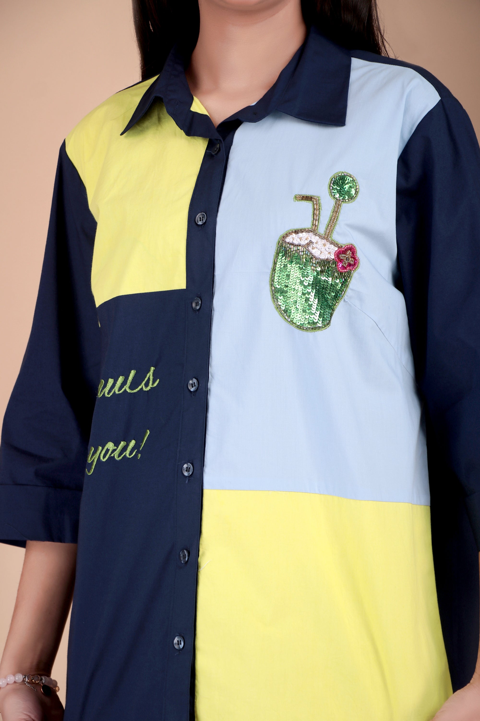 Navy, Lime & Sky Blue Cotton Poplin Shirt