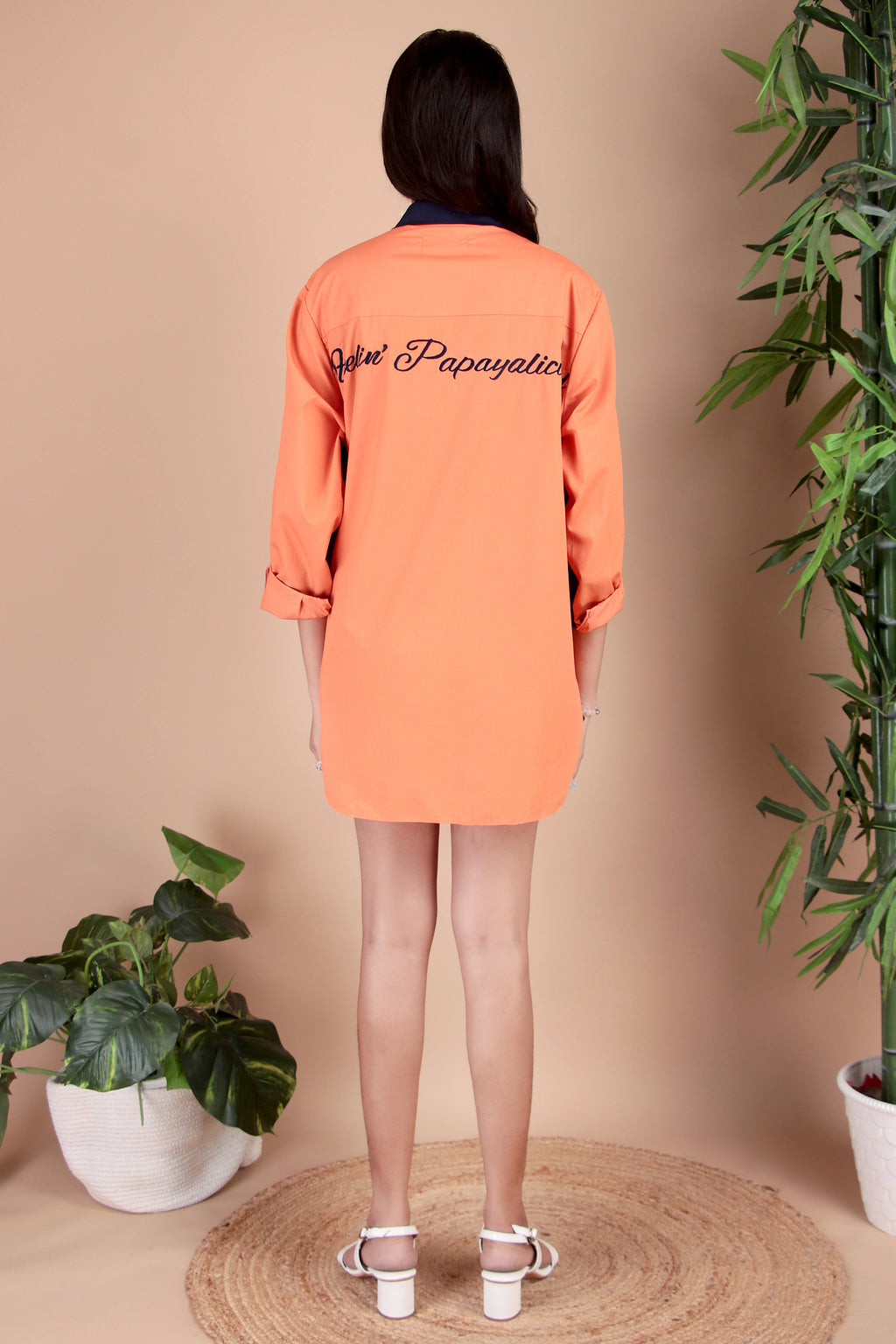 Navy & Coral Contrast Cotton Poplin Shirt