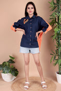Navy & Coral Contrast Cotton Poplin Shirt