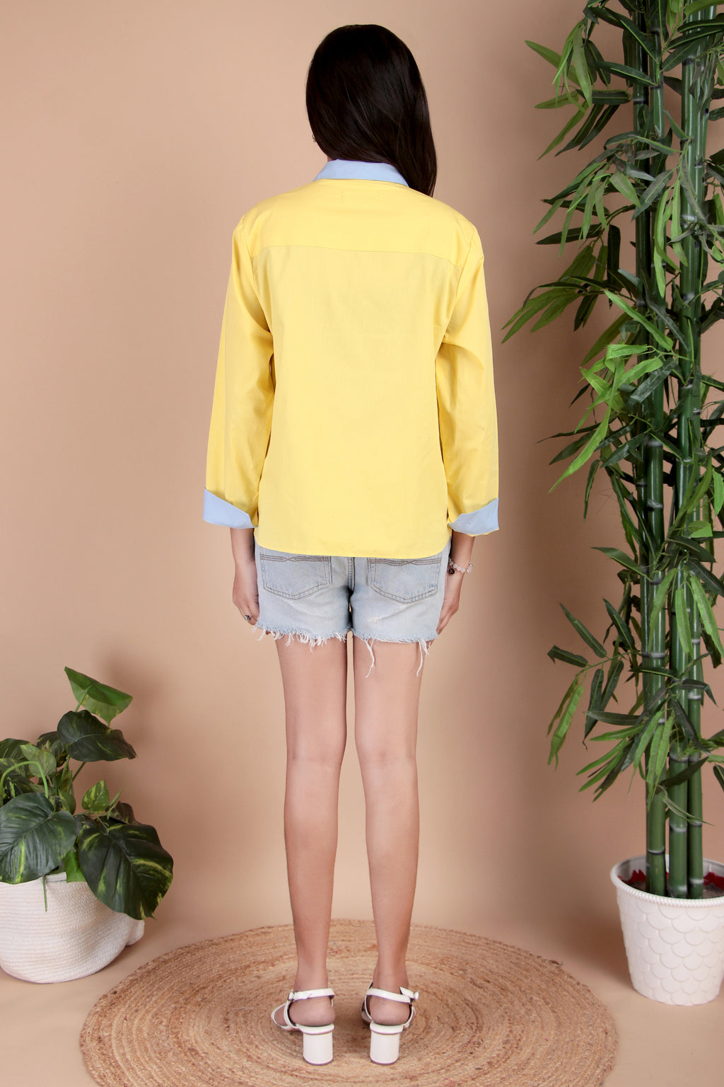 Yellow & Sky Blue Cotton Poplin Shirt