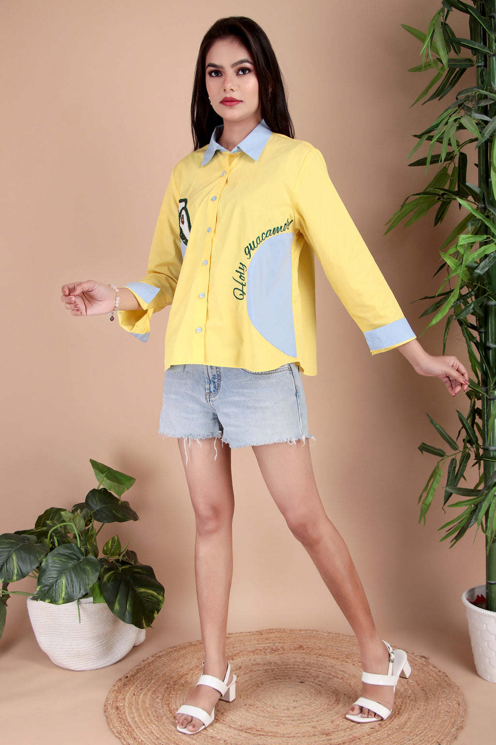Yellow & Sky Blue Cotton Poplin Shirt