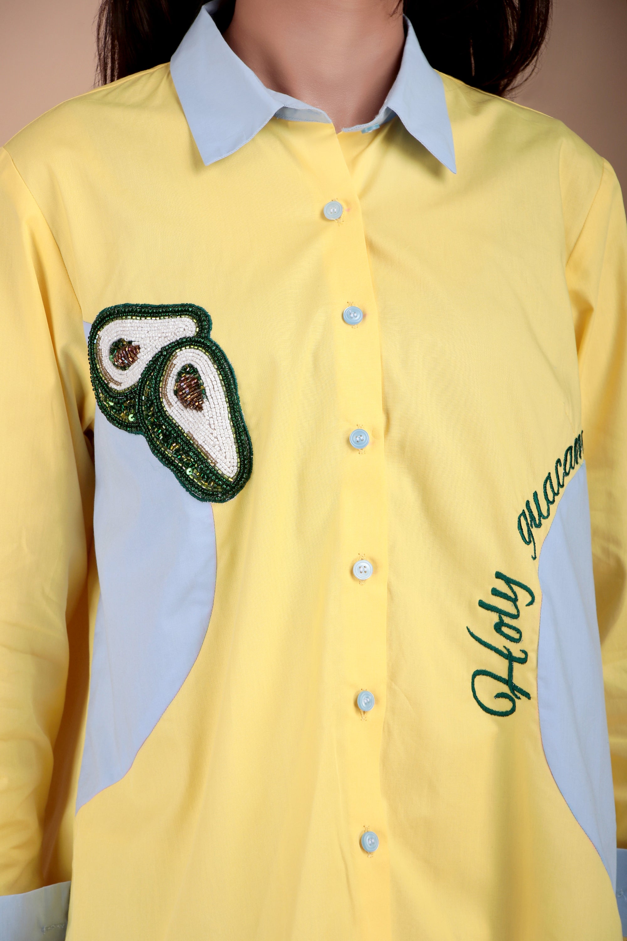 Yellow & Sky Blue Cotton Poplin Shirt