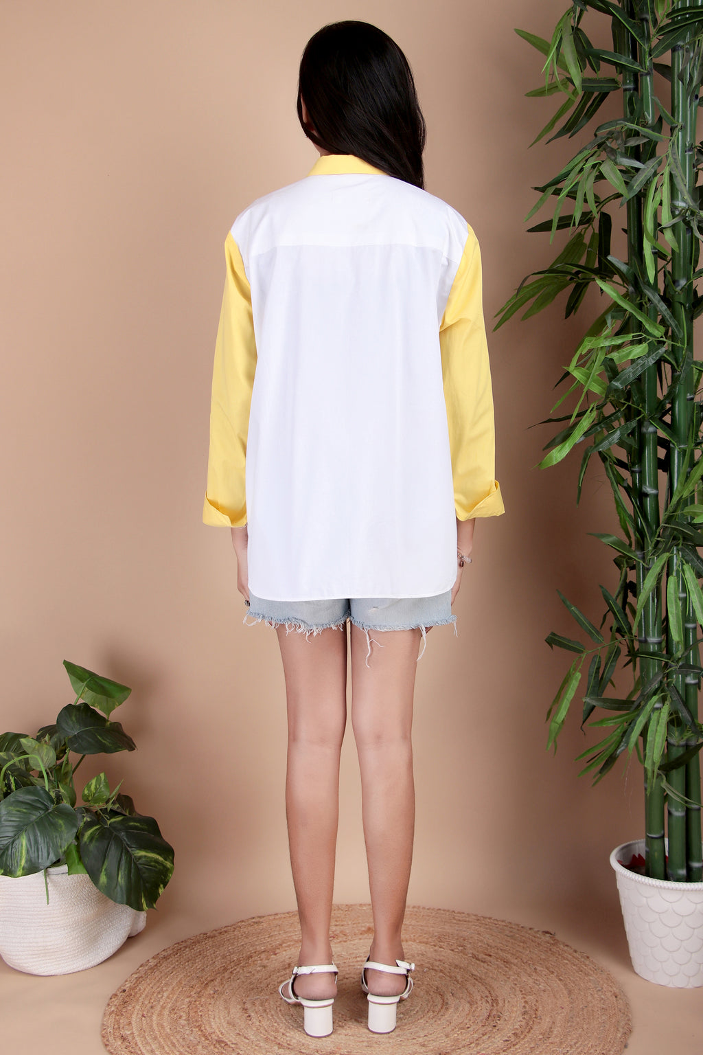 Yellow & Sky Blue Colourblock Cotton Poplin Shirt