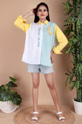 Yellow & Sky Blue Colourblock Cotton Poplin Shirt
