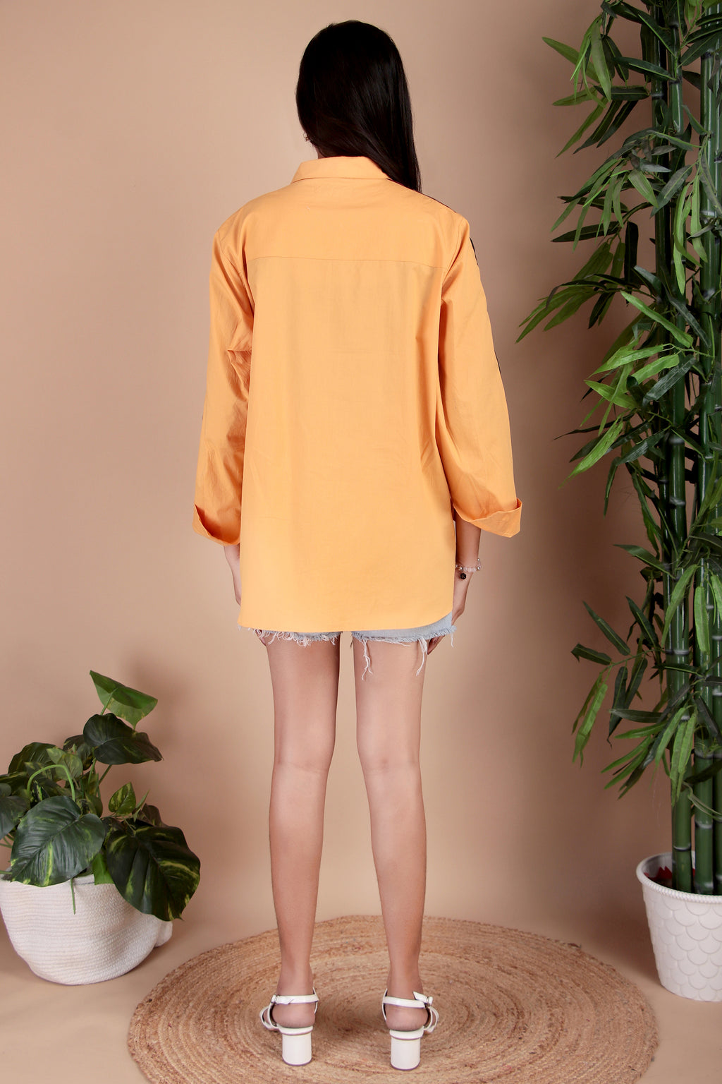 Apricot Contrast Trim Cotton Poplin Shirt