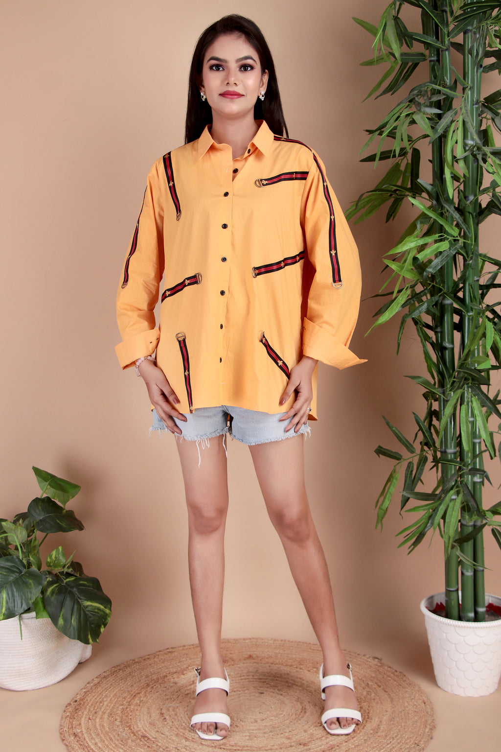 Apricot Contrast Trim Cotton Poplin Shirt
