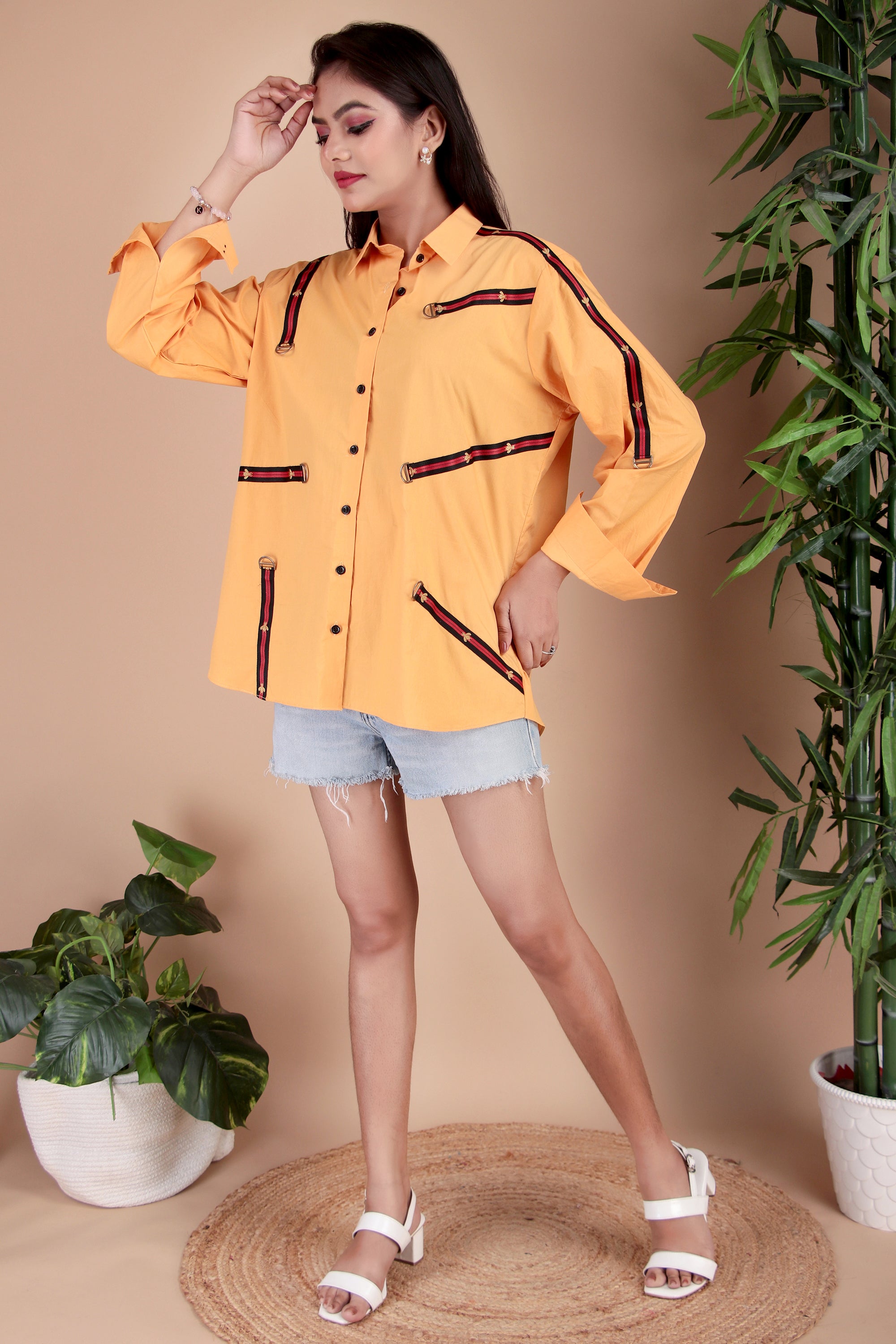 Apricot Contrast Trim Cotton Poplin Shirt