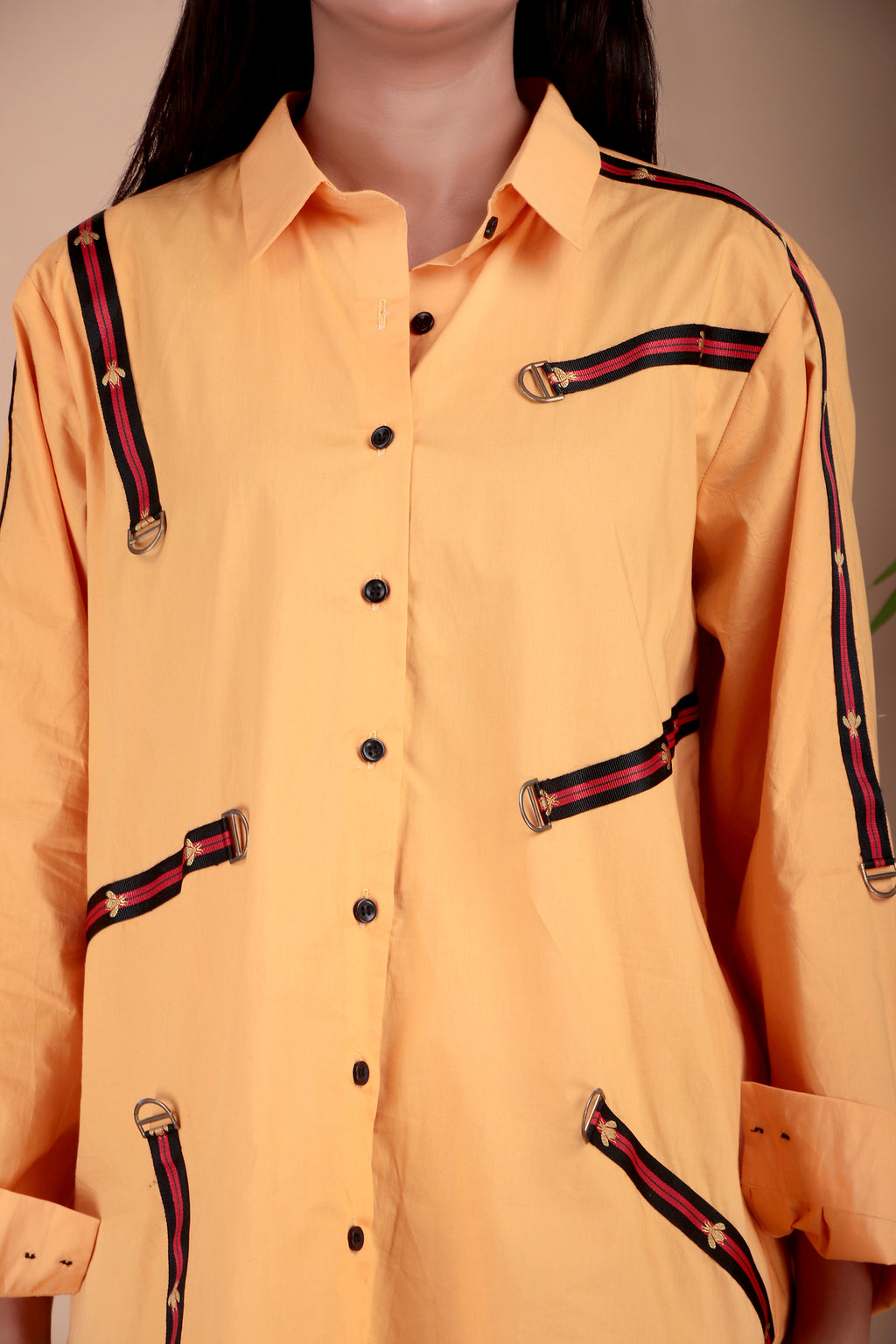 Apricot Contrast Trim Cotton Poplin Shirt