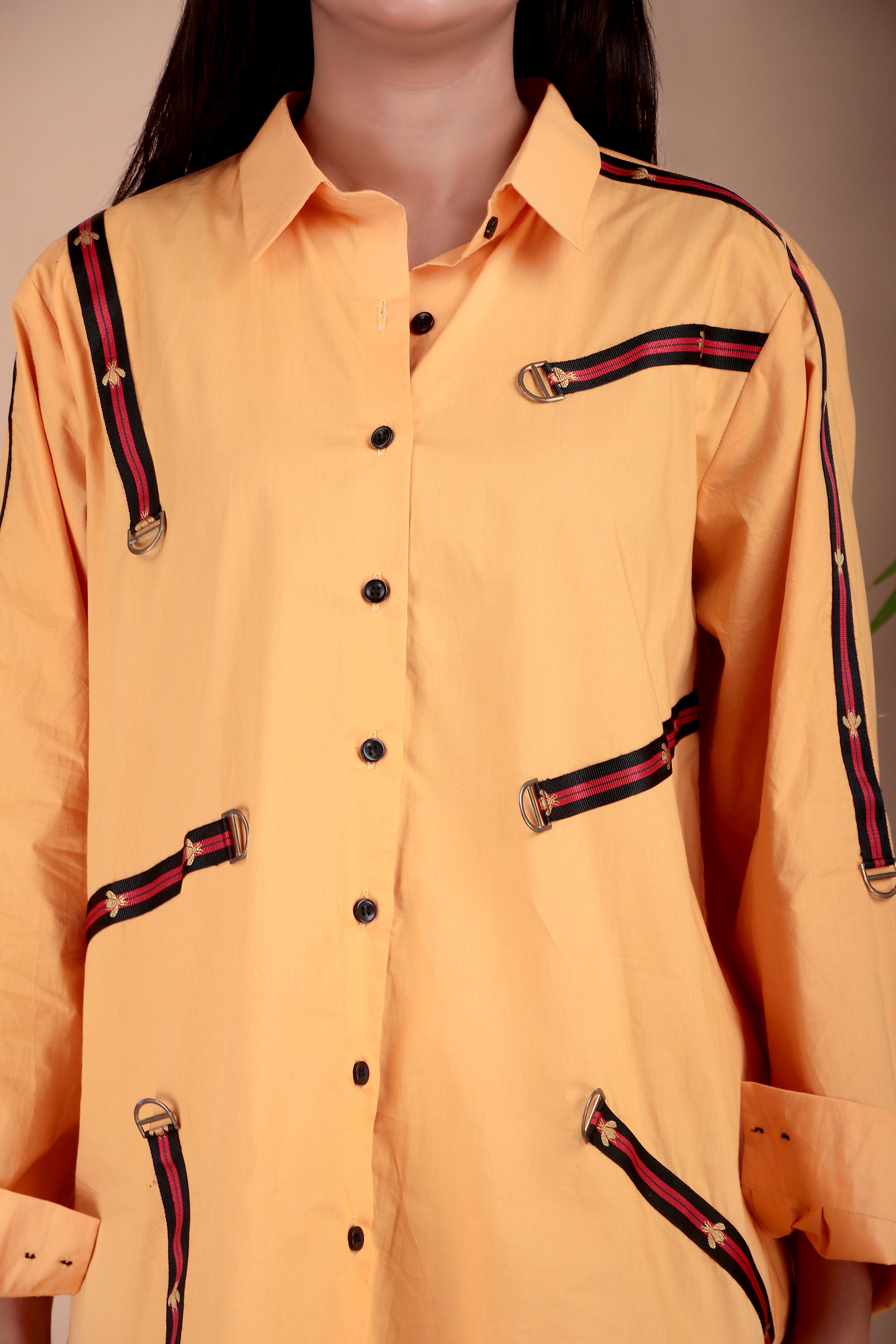 Apricot Contrast Trim Cotton Poplin Shirt