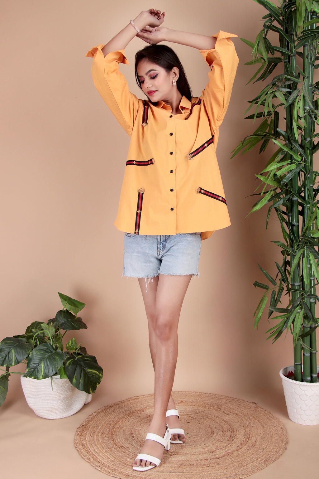 Apricot Contrast Trim Cotton Poplin Shirt