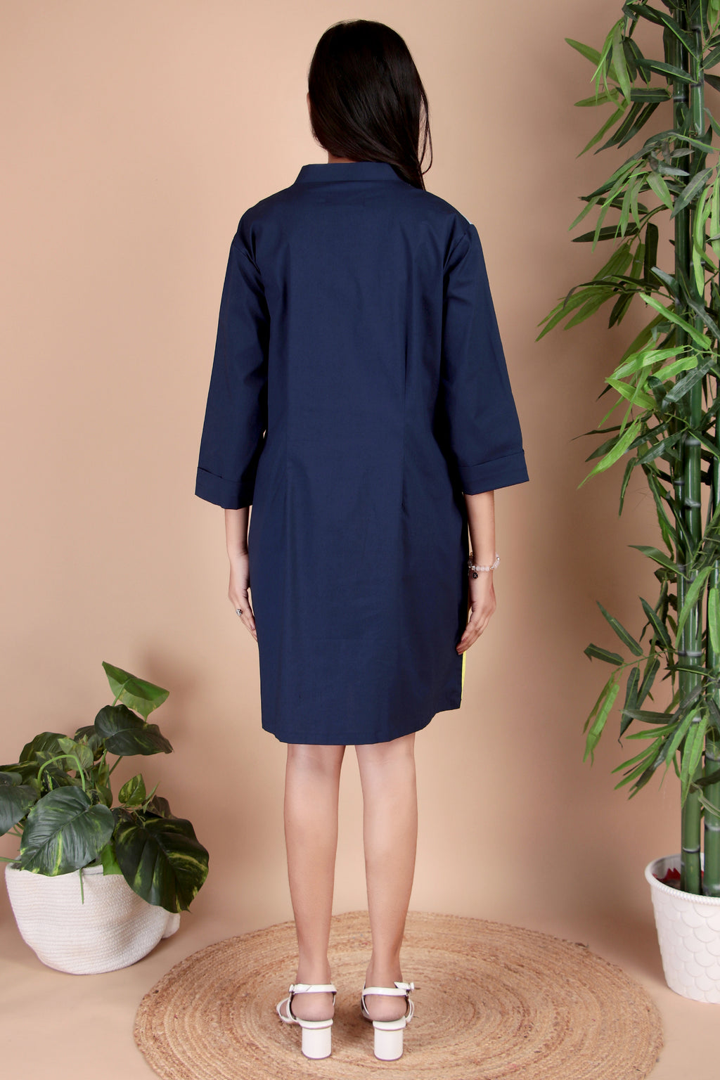 Navy, Yellow & Sky Blue Cotton Poplin Shirt