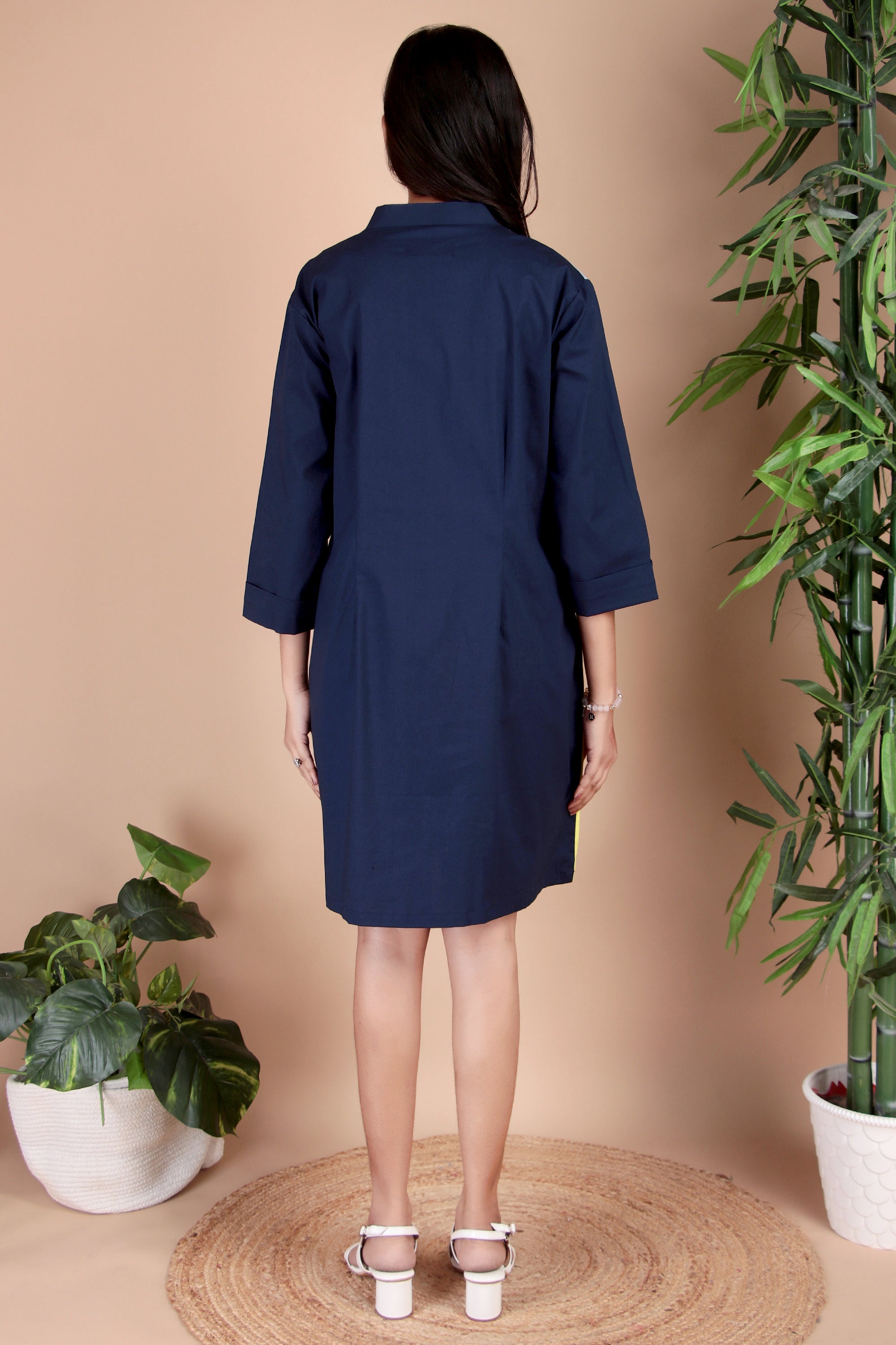 Navy, Yellow & Sky Blue Cotton Poplin Shirt
