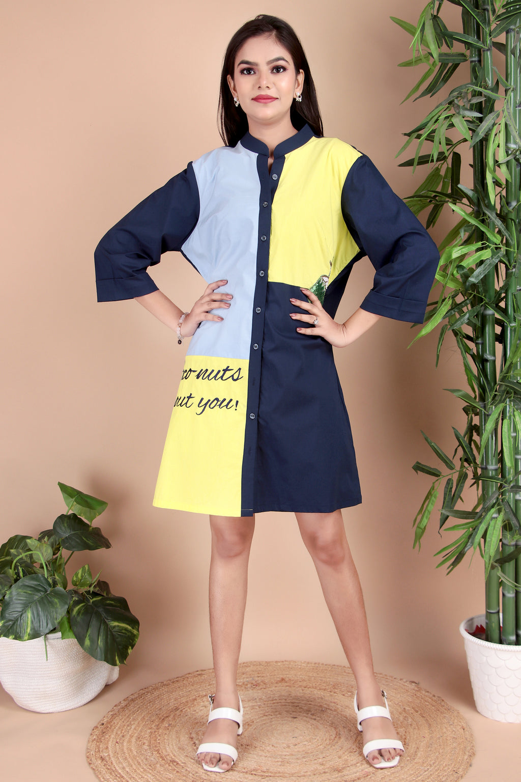 Navy, Yellow & Sky Blue Cotton Poplin Shirt