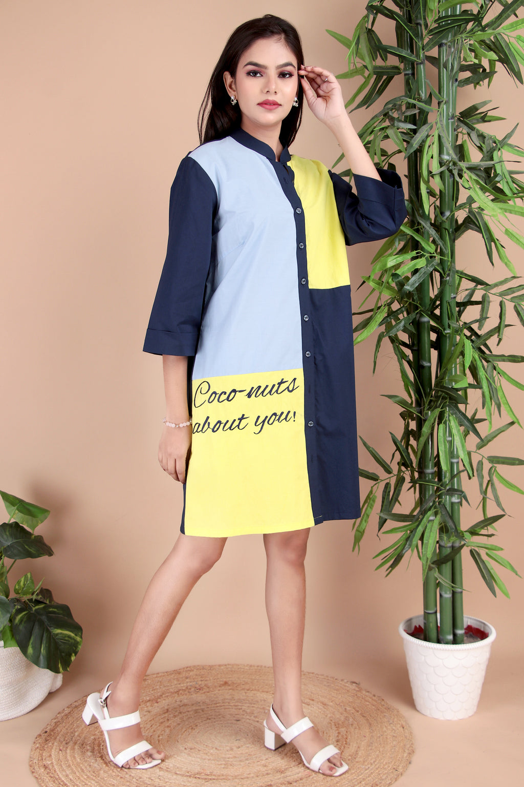 Navy, Yellow & Sky Blue Cotton Poplin Shirt