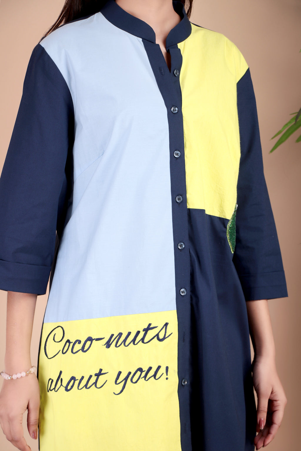 Navy, Yellow & Sky Blue Cotton Poplin Shirt
